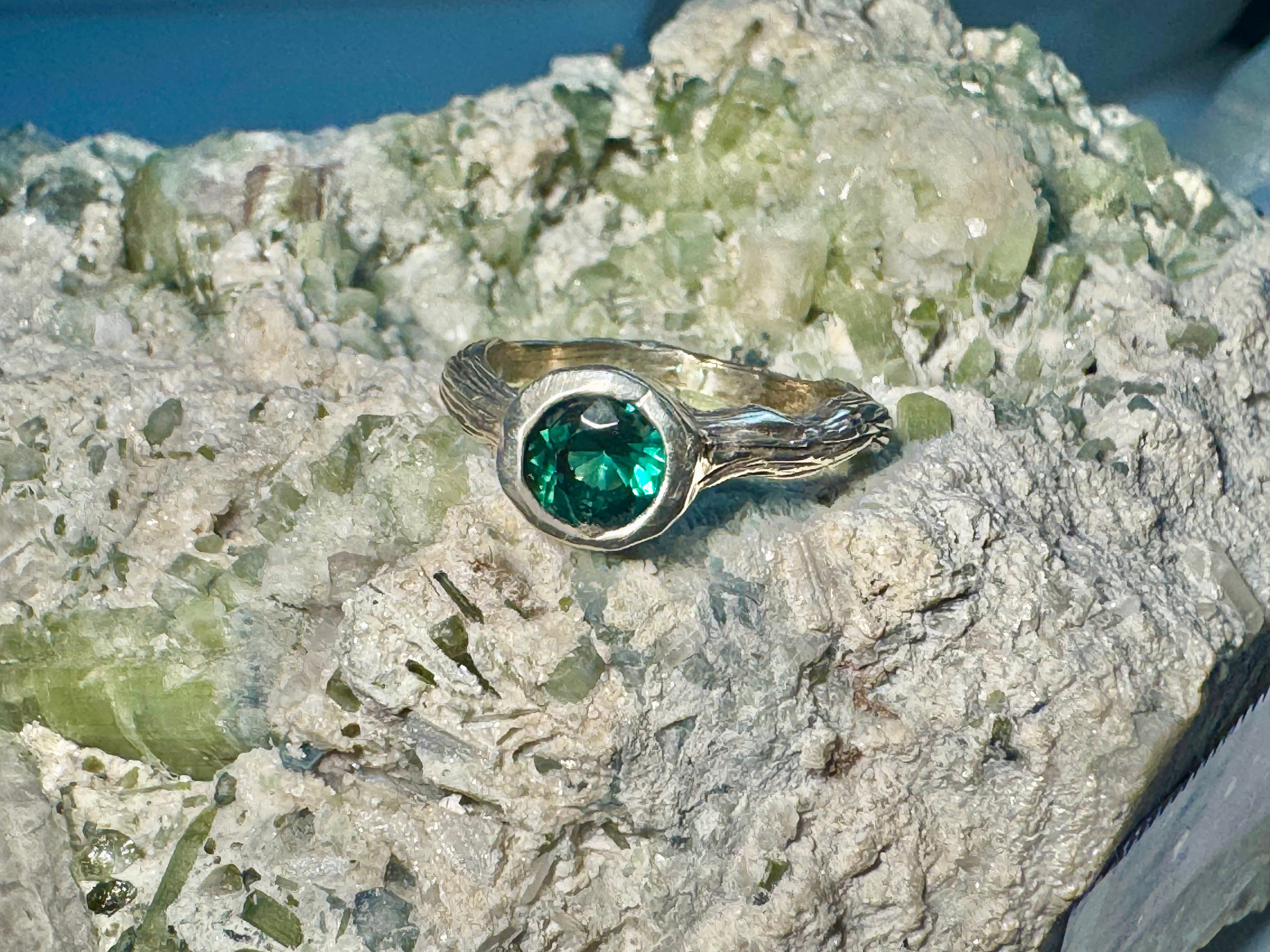 Green Tourmaline Bark Sterling Ring
