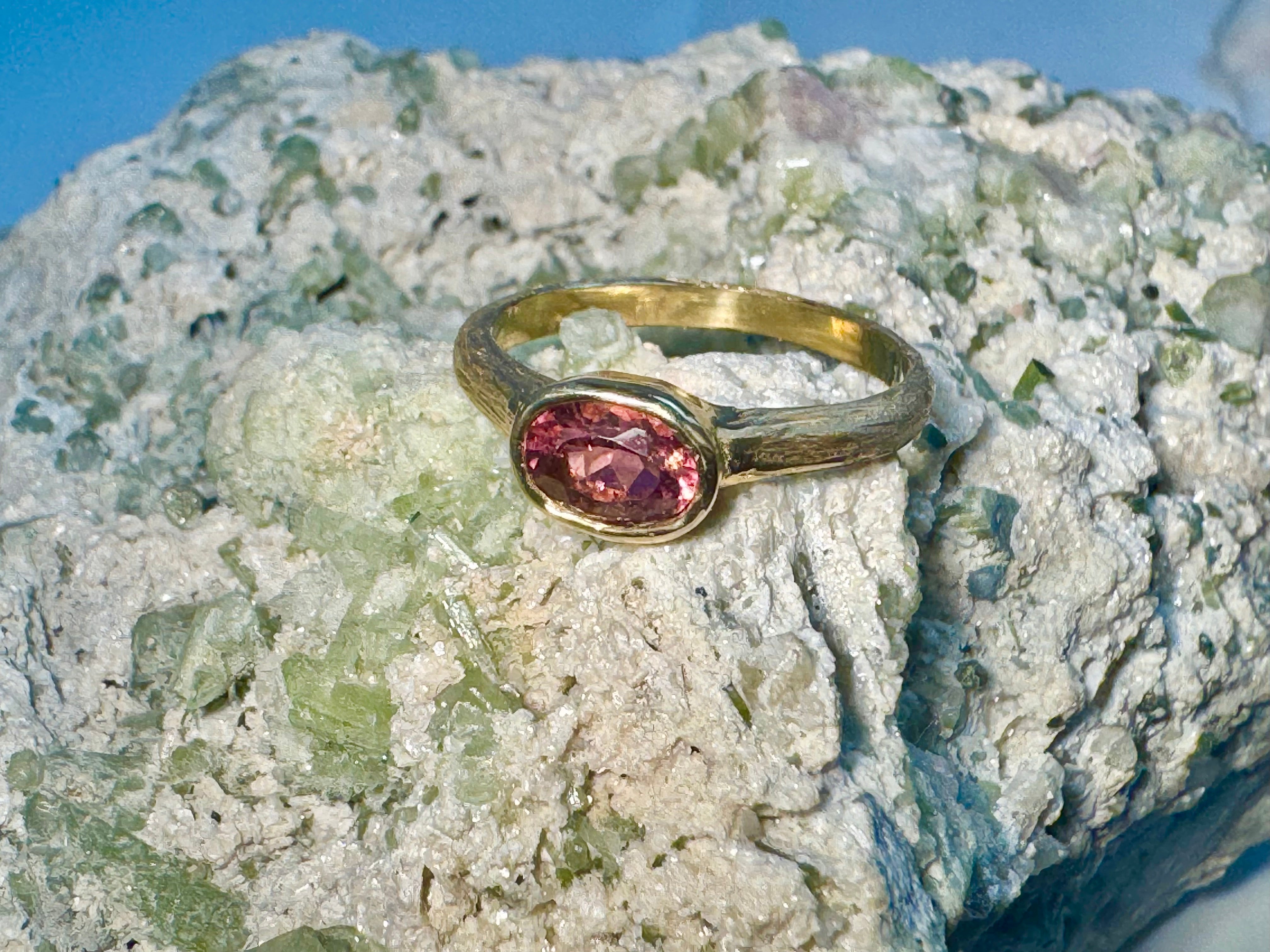 Pink Tourmaline Bark 14k Ring