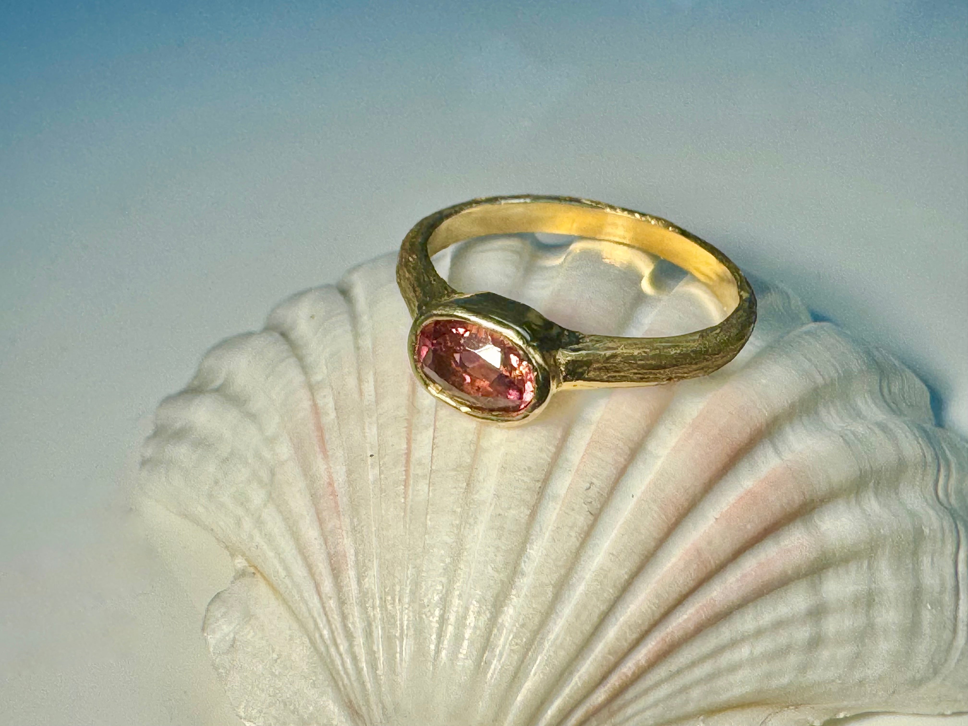 Pink Tourmaline Bark 14k Ring