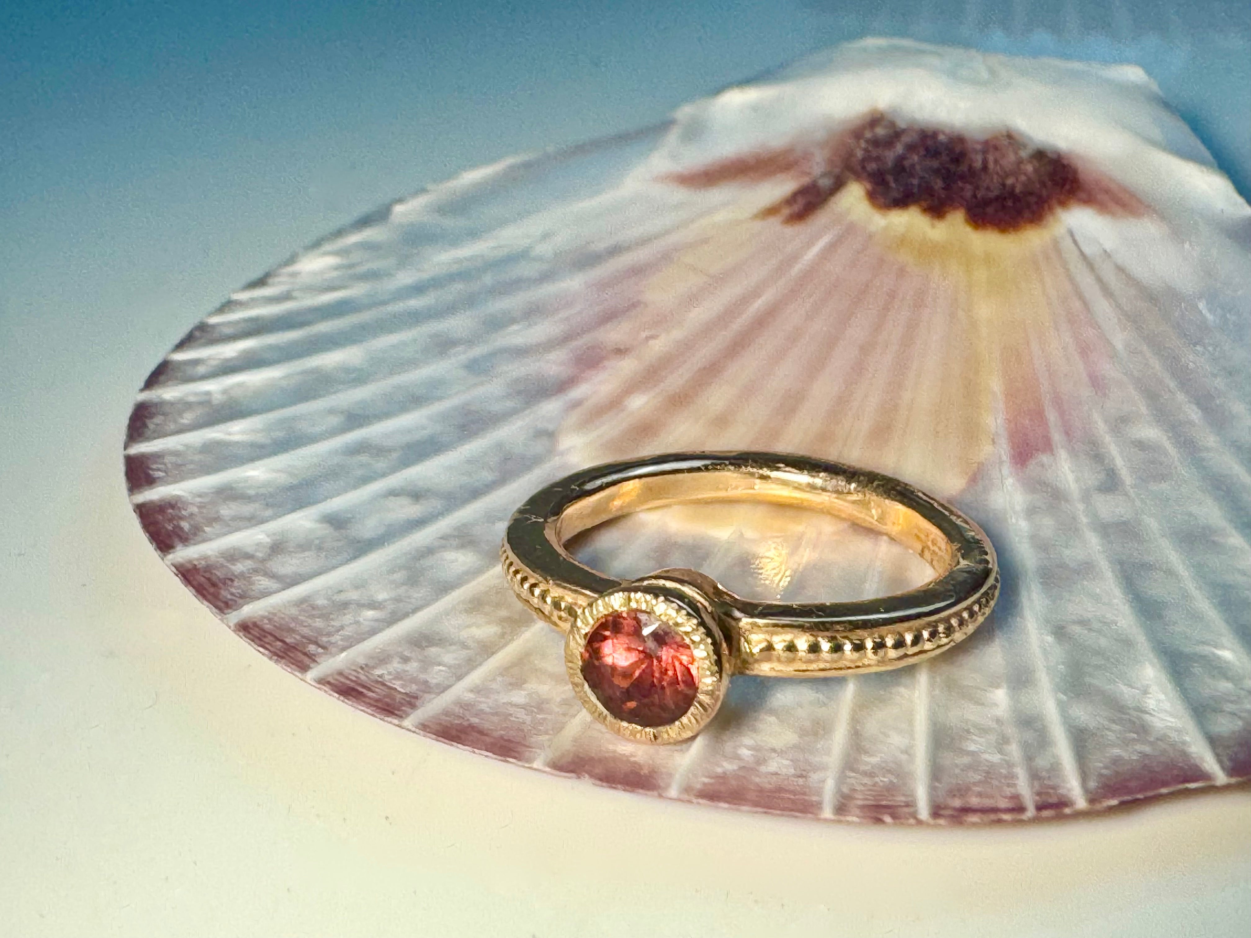 Pink Tourmaline Beaded Band 14k Rose Gold Ring