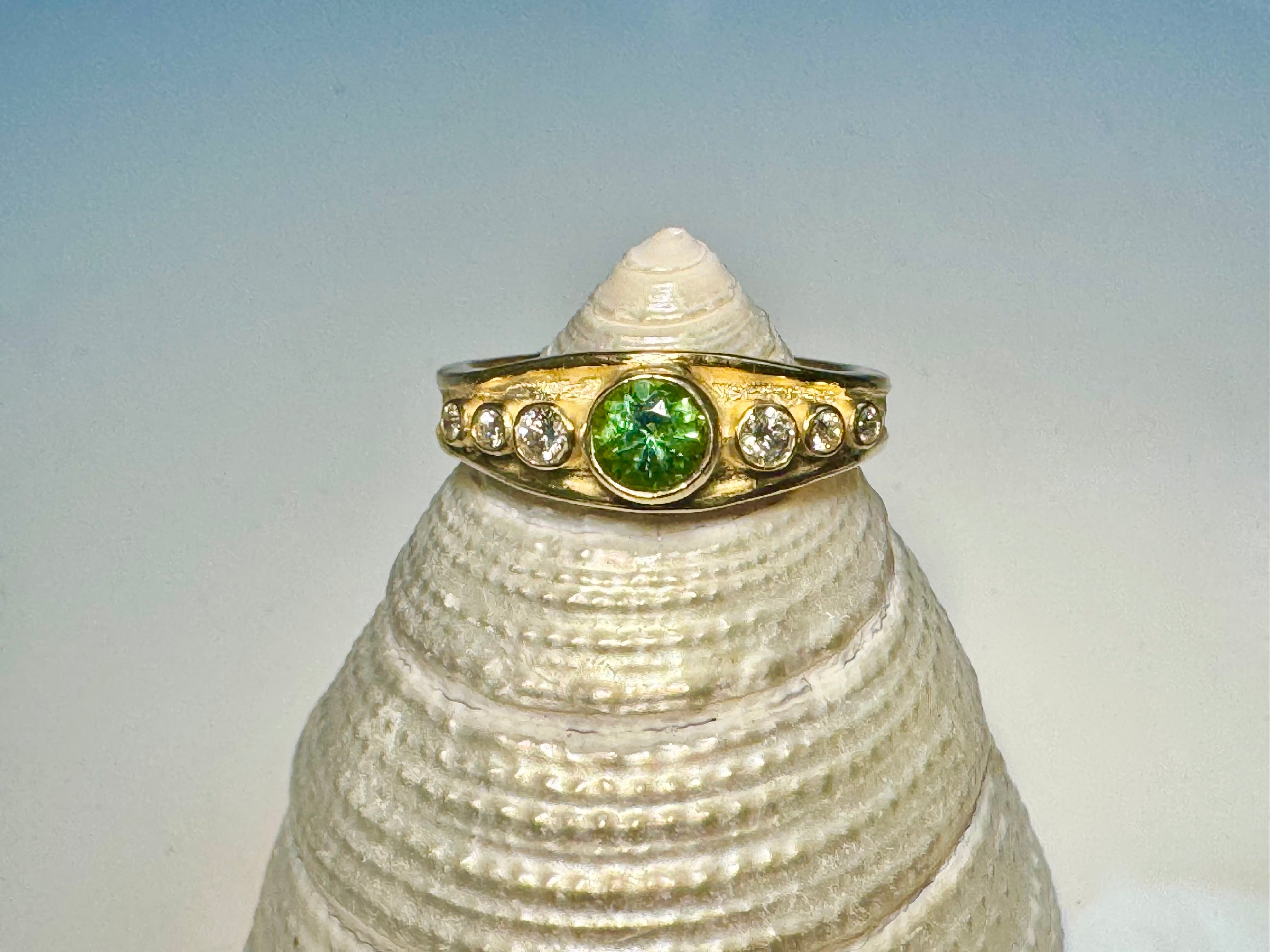 Green Tourmaline & Diamond 14k Ring