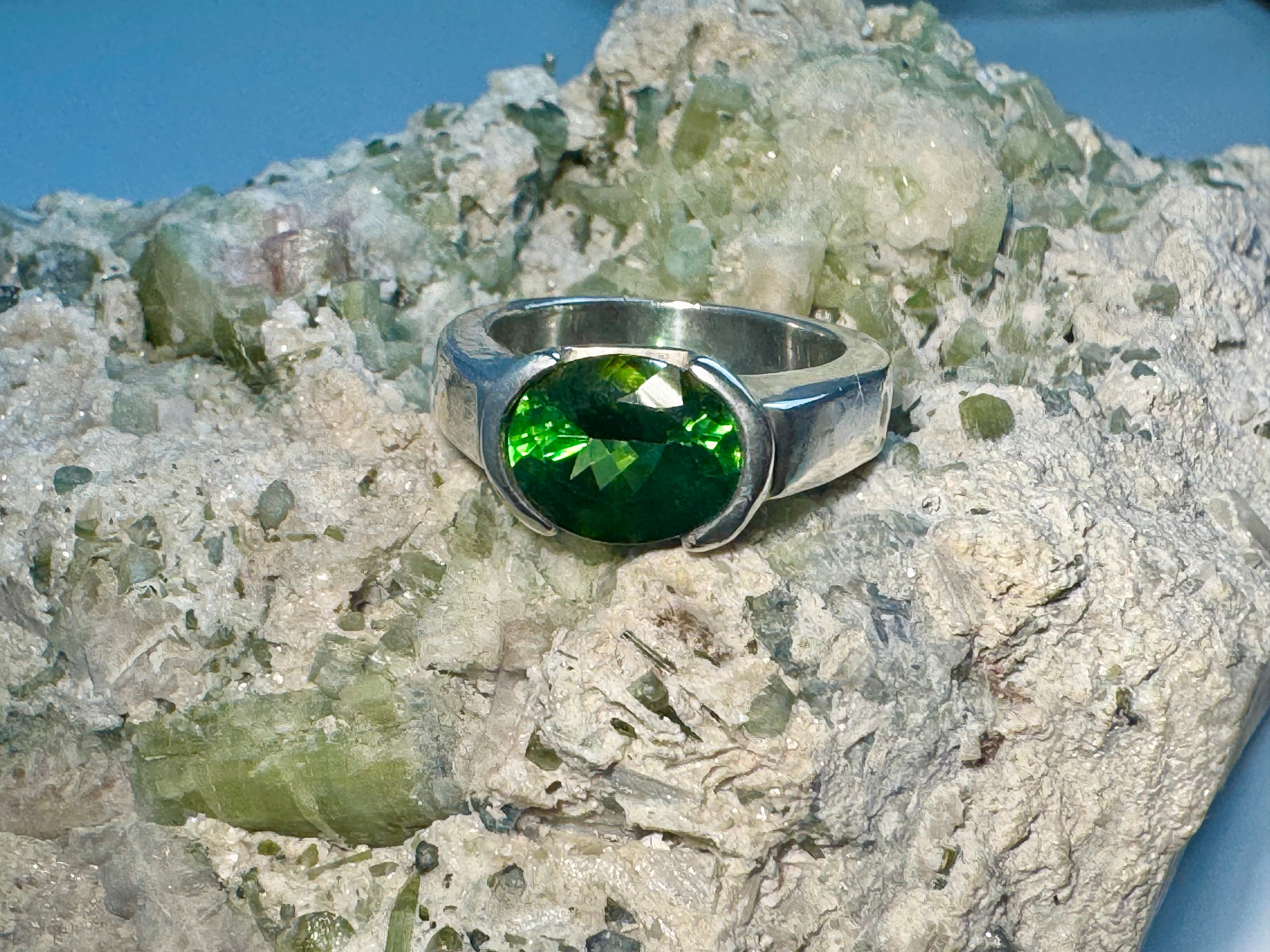 Green Oval Tourmaline Sterling Ring