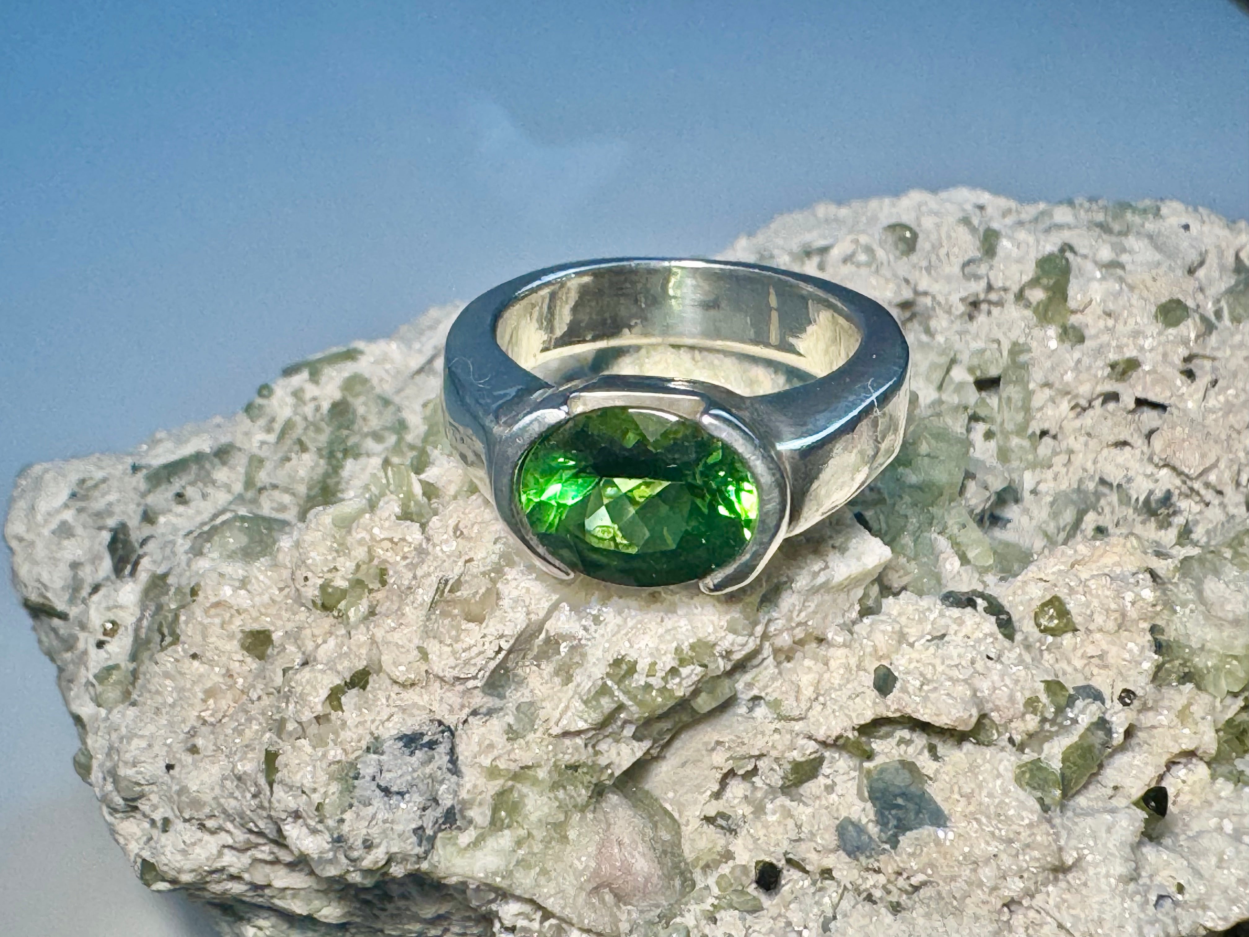 Green Oval Tourmaline Sterling Ring