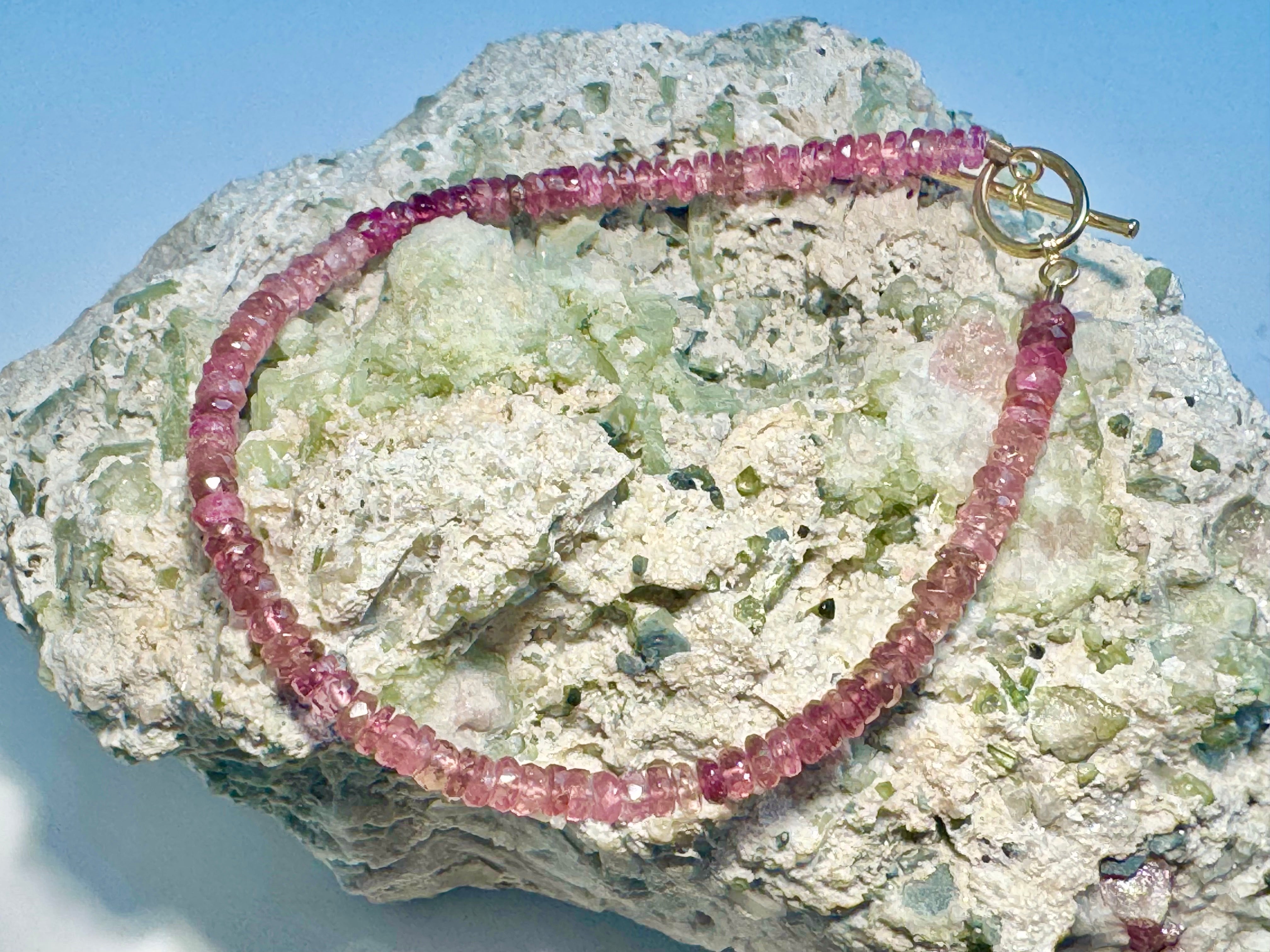 Pink Tourmaline Faceted 14k Bracelet