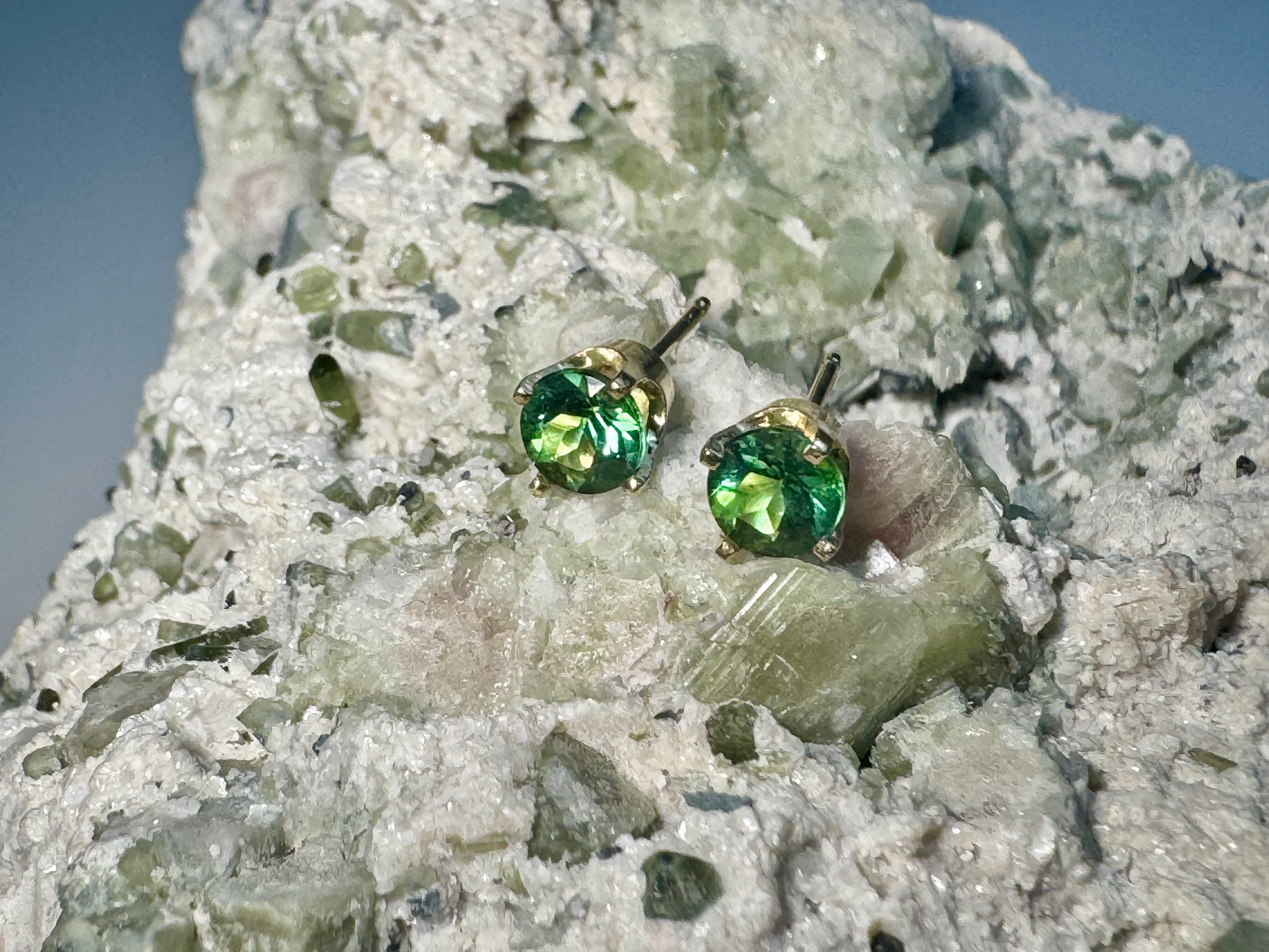 Green Tourmaline 14k Studs