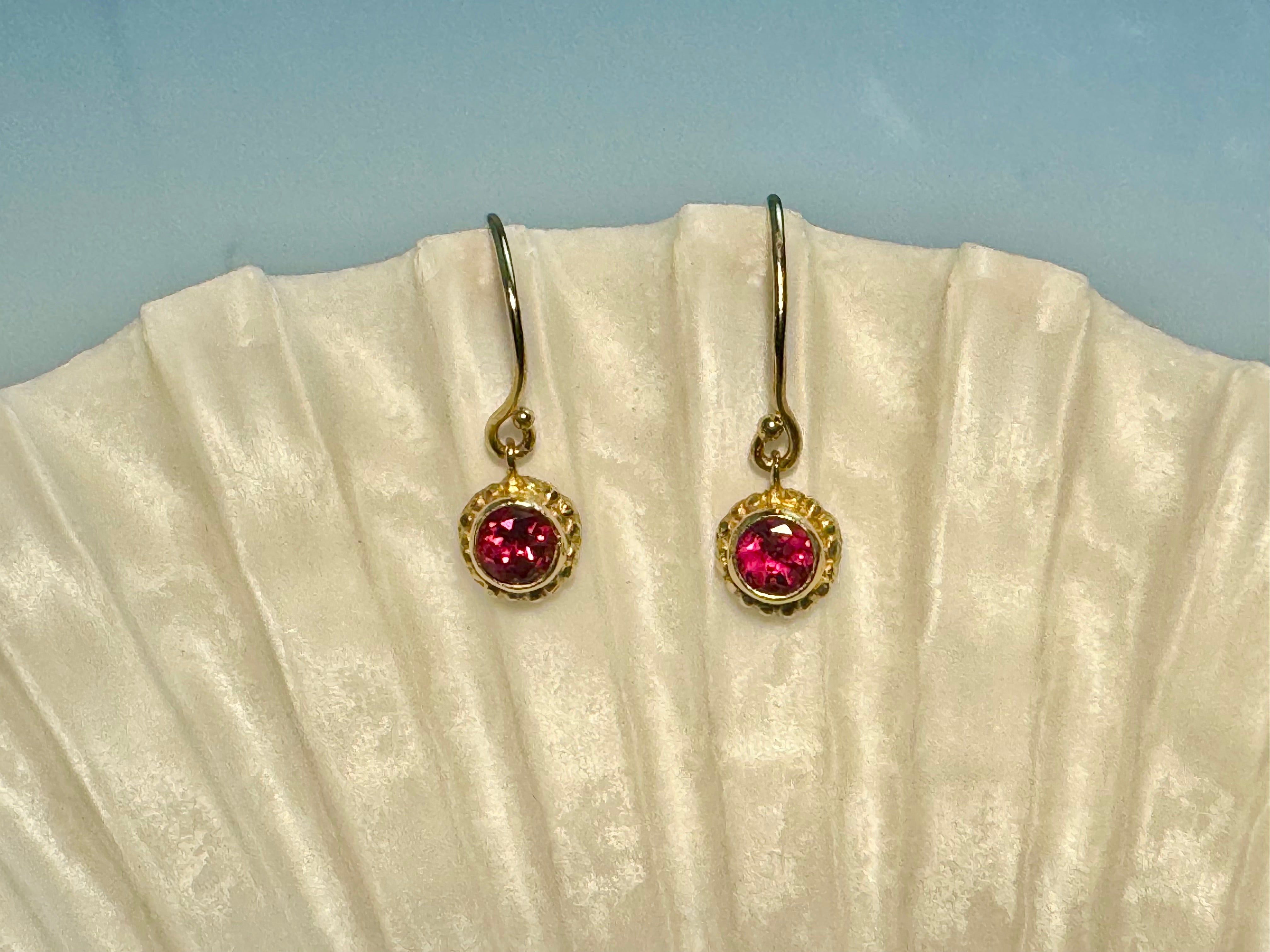 Pink Tourmaline Beaded Bezel 14k Earrings