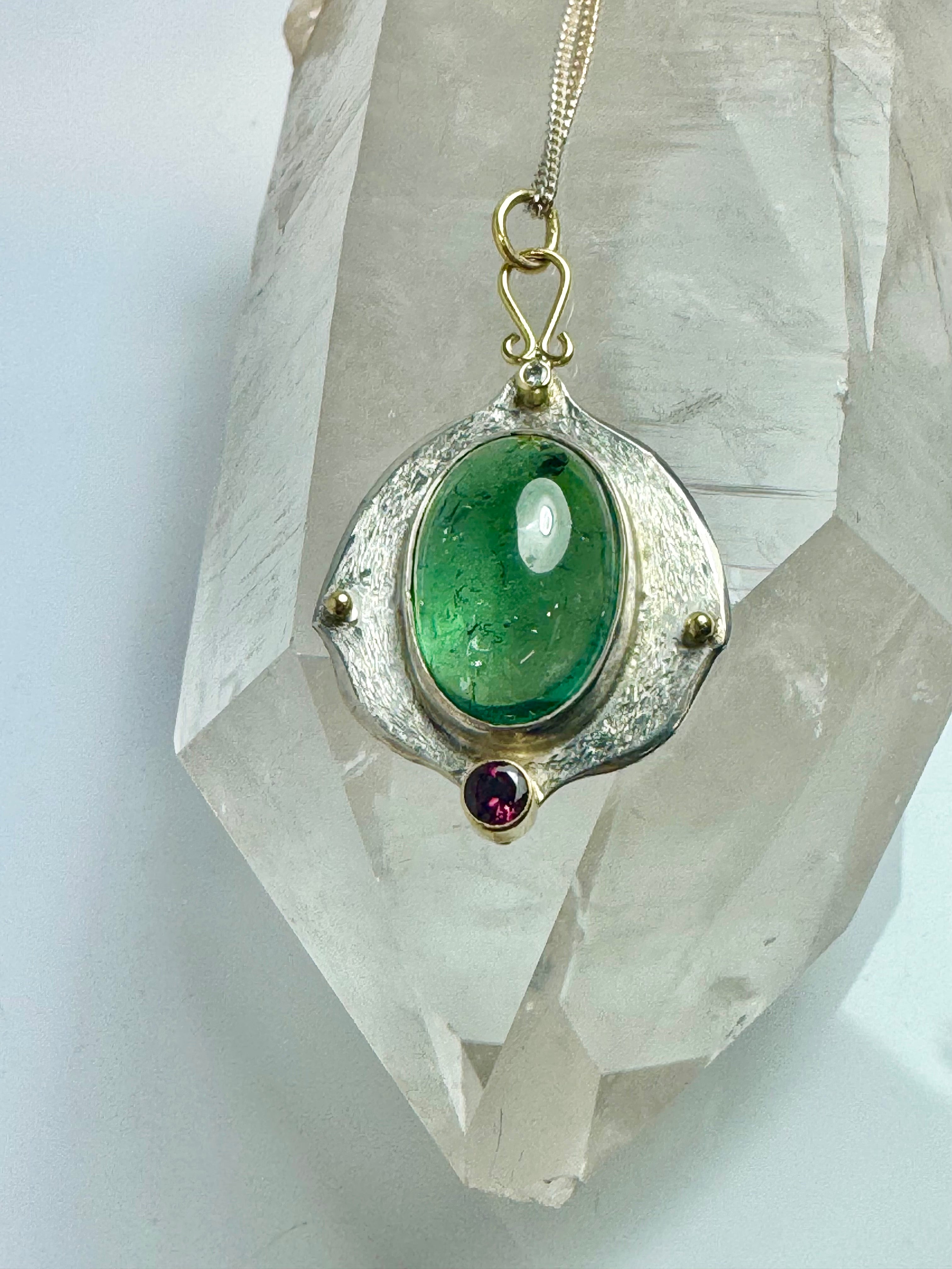Green & Pink Tourmaline Two Tone Pendant