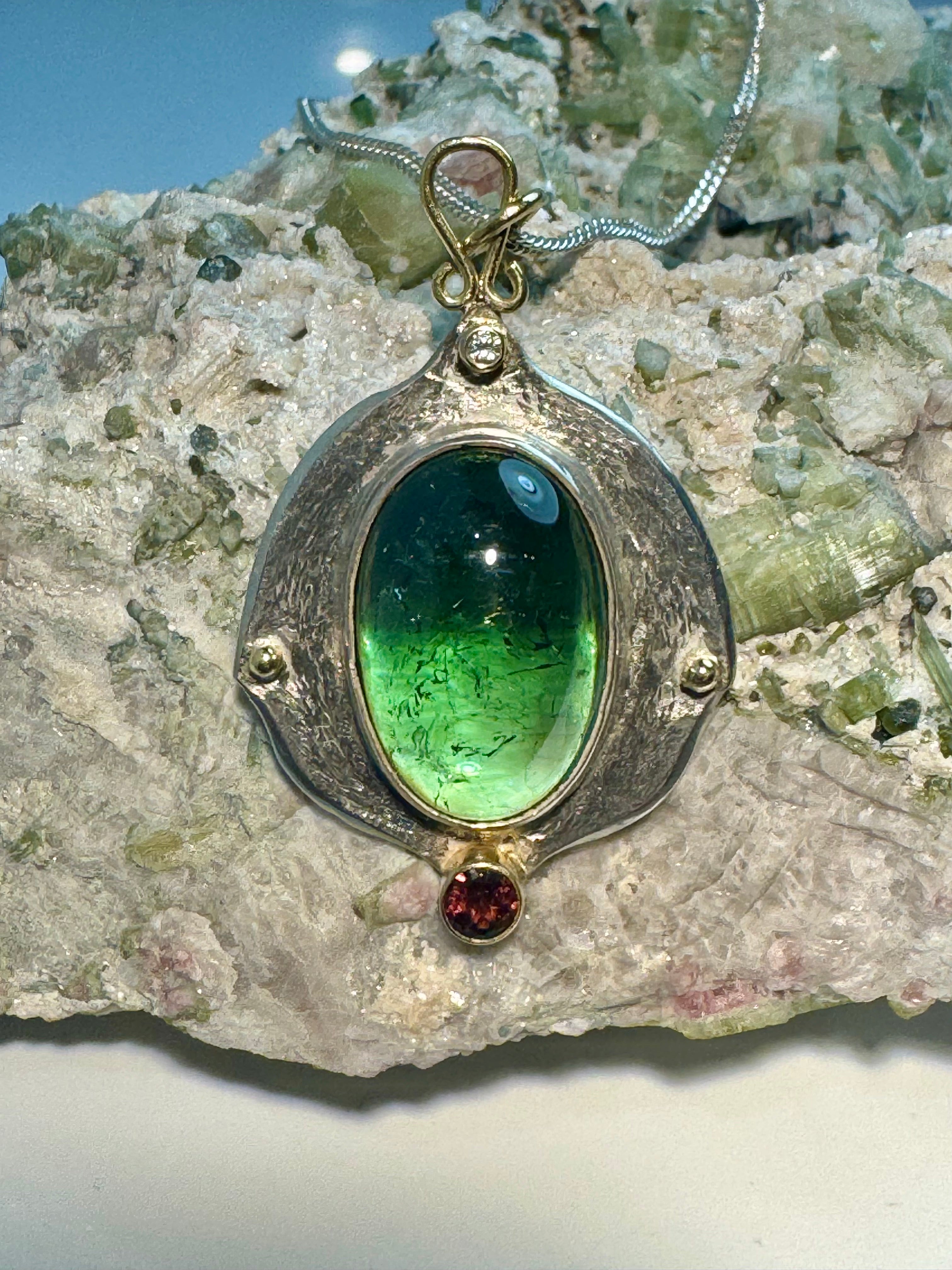 Green & Pink Tourmaline Two Tone Pendant