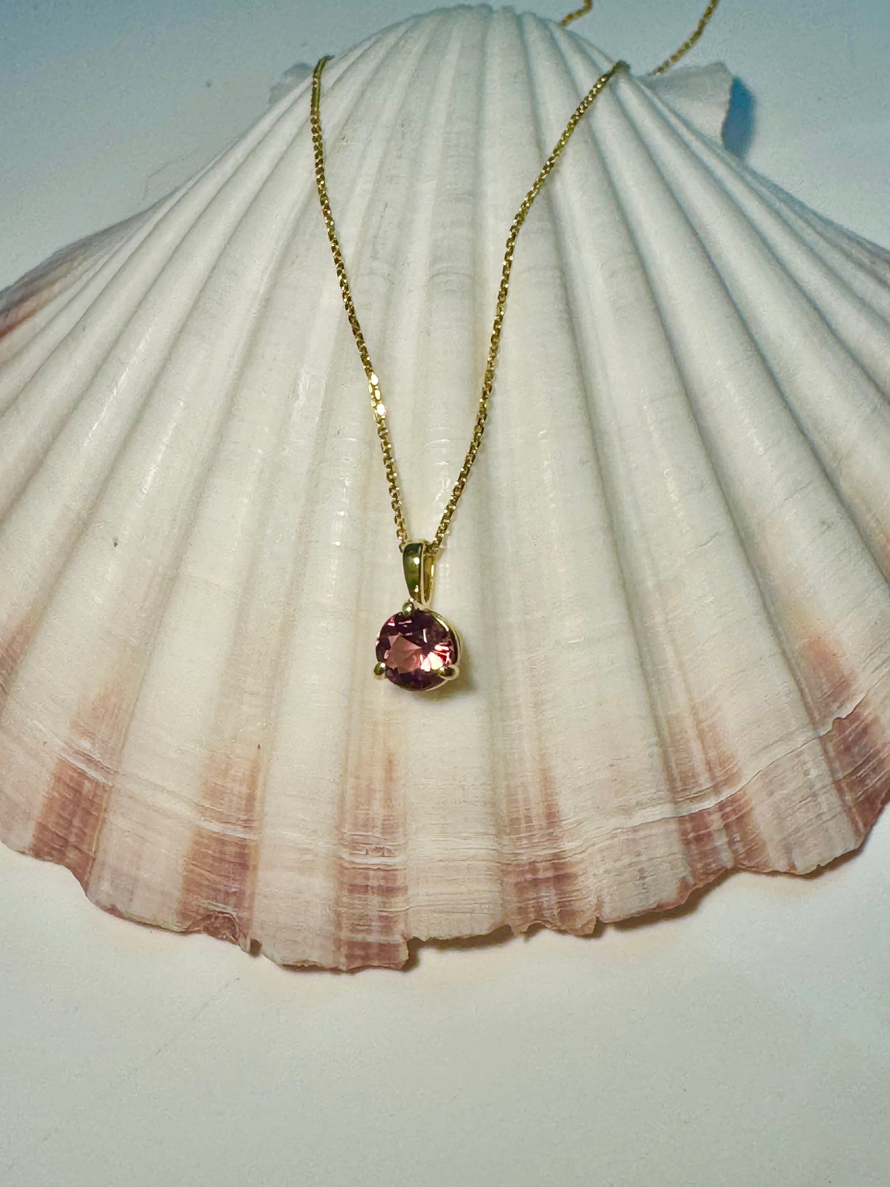Pink Tourmaline 3 Prong 14k Pendant