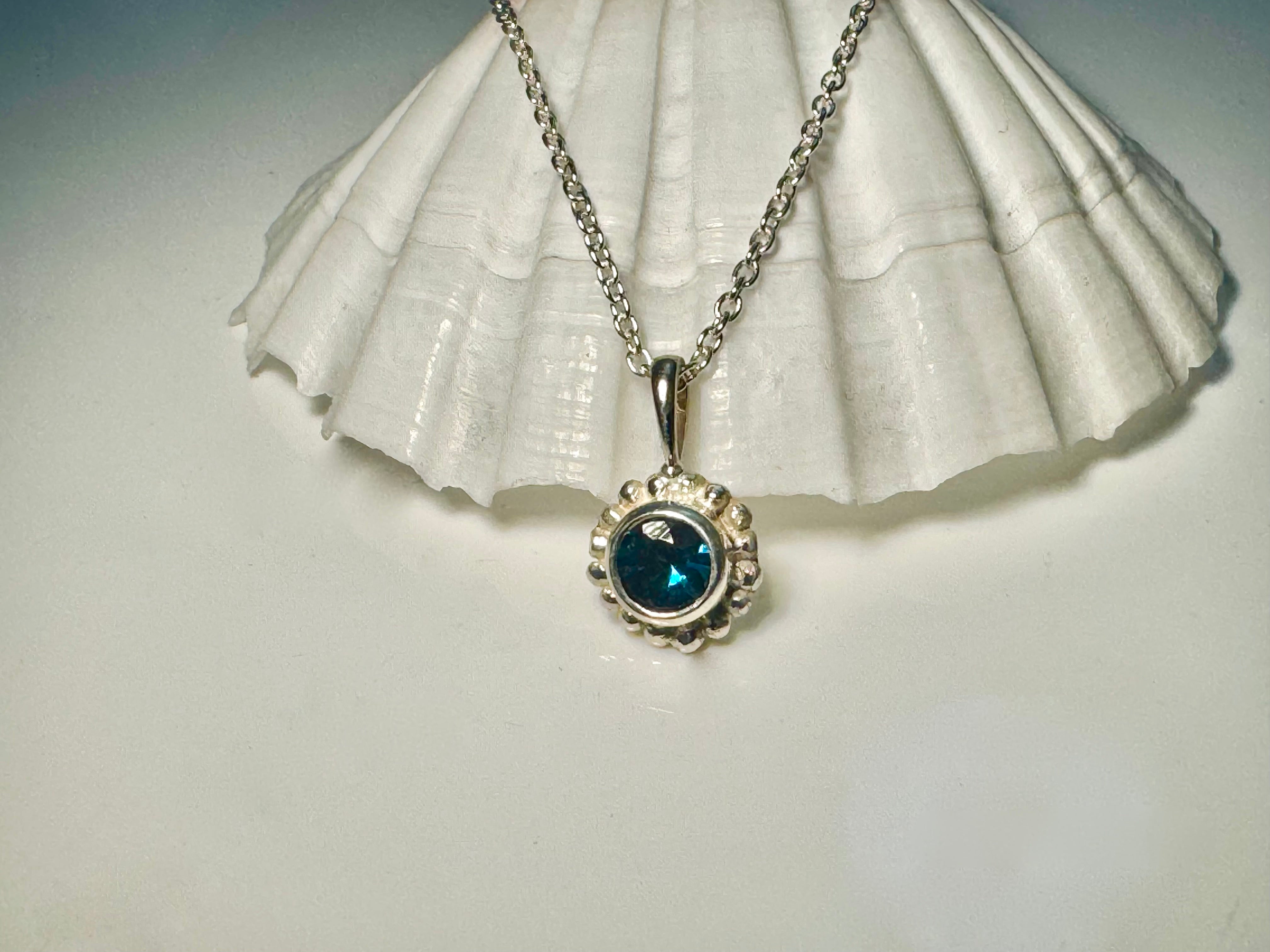 Blue Green Indicolite Tourmaline Beaded Pendant