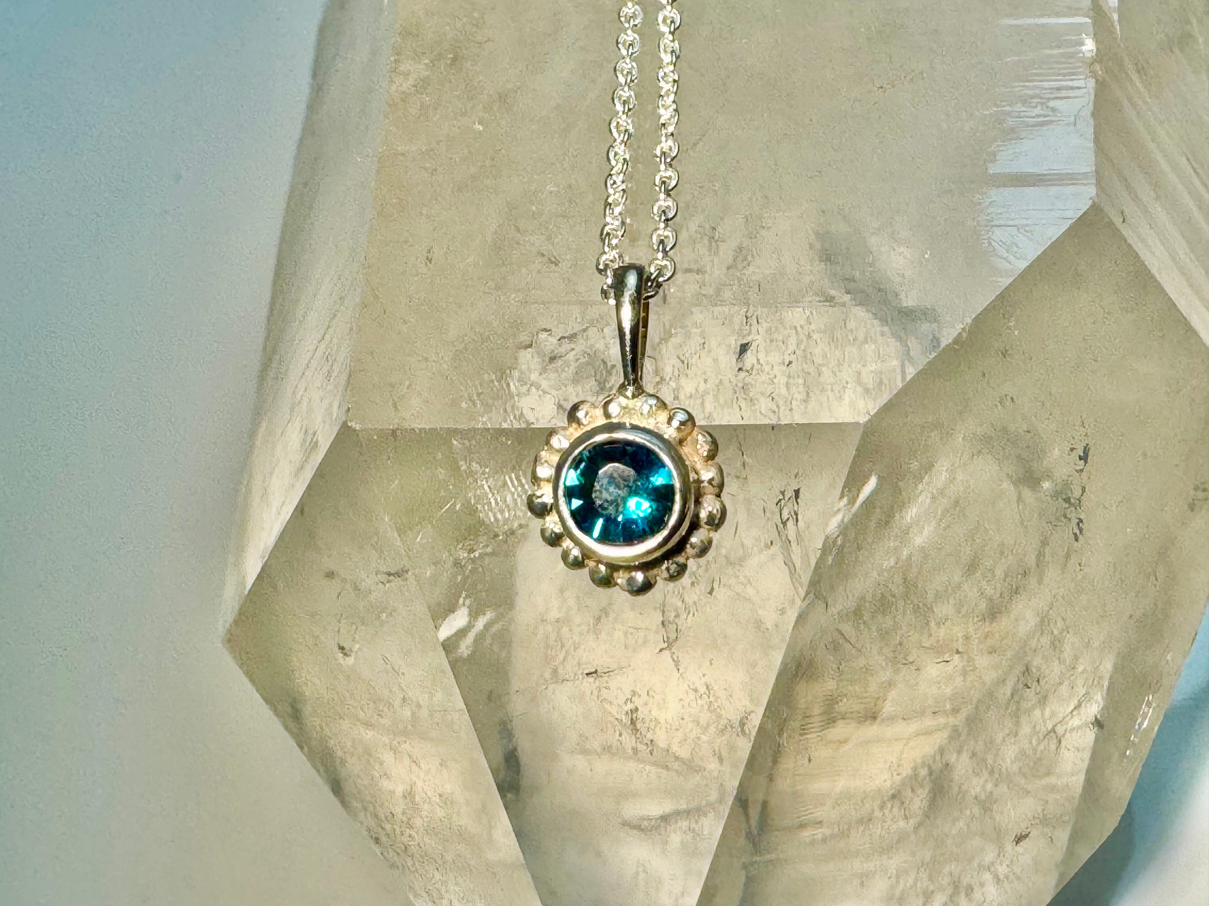 Blue Green Indicolite Tourmaline Beaded Pendant