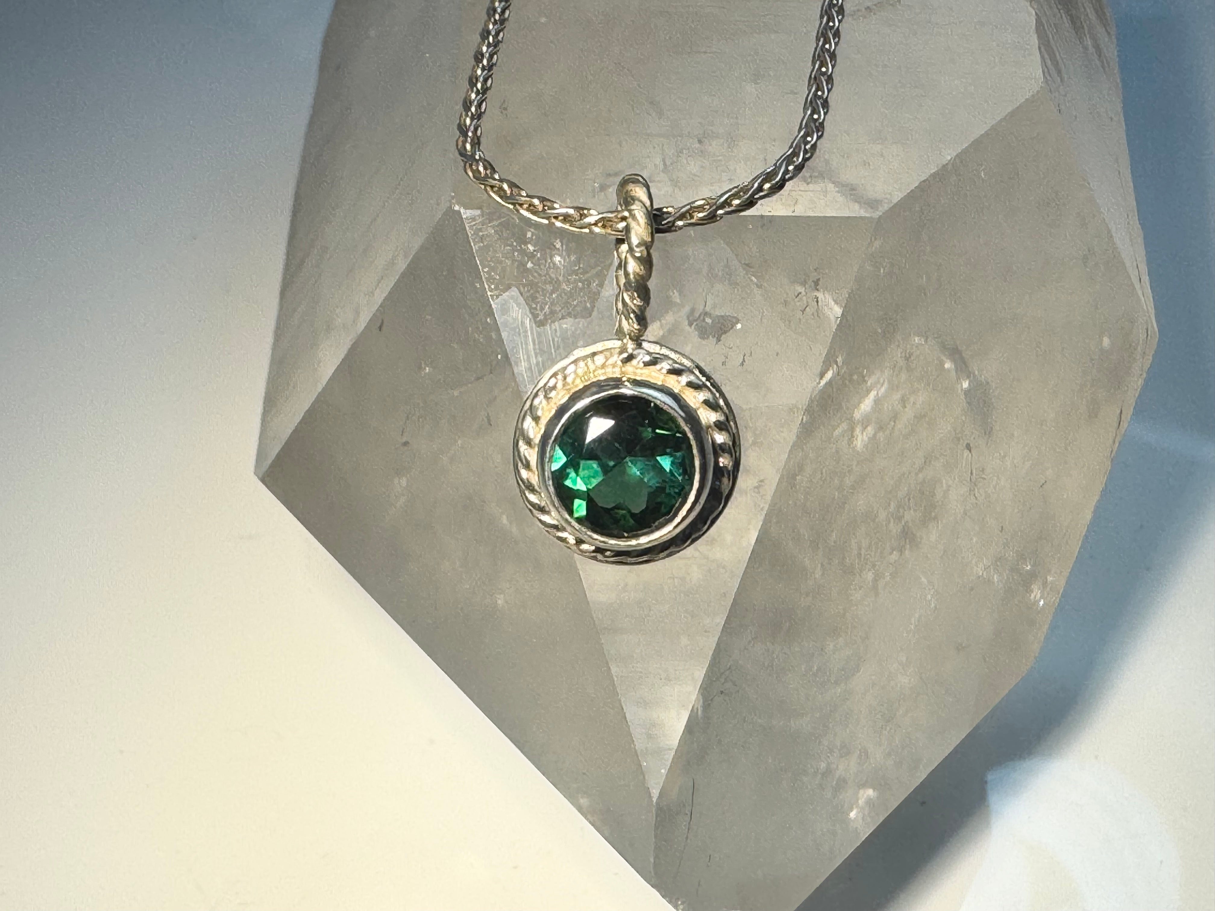 Indicolite Tourmaline Rope Edge Pendant