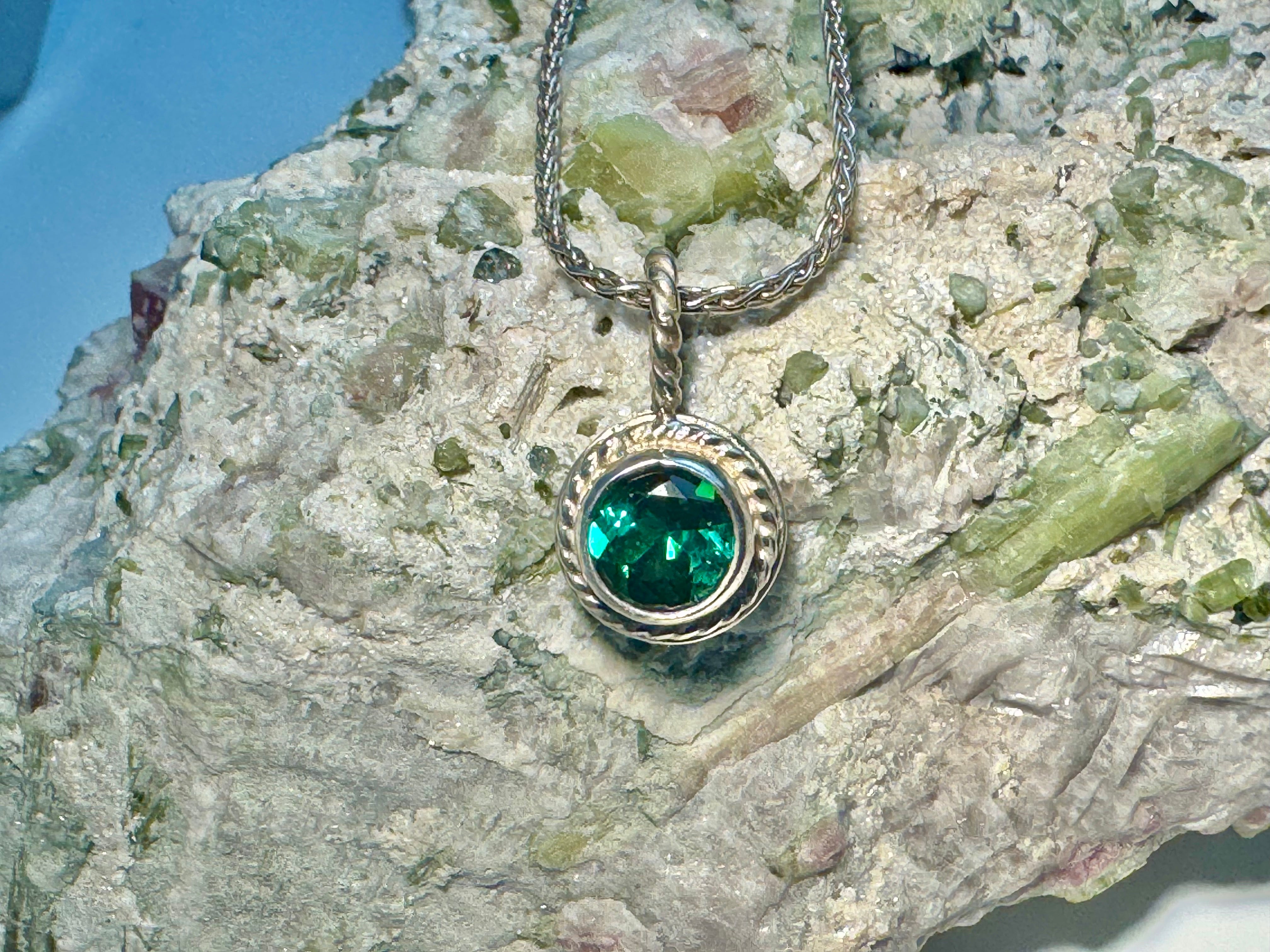 Indicolite Tourmaline Rope Edge Pendant