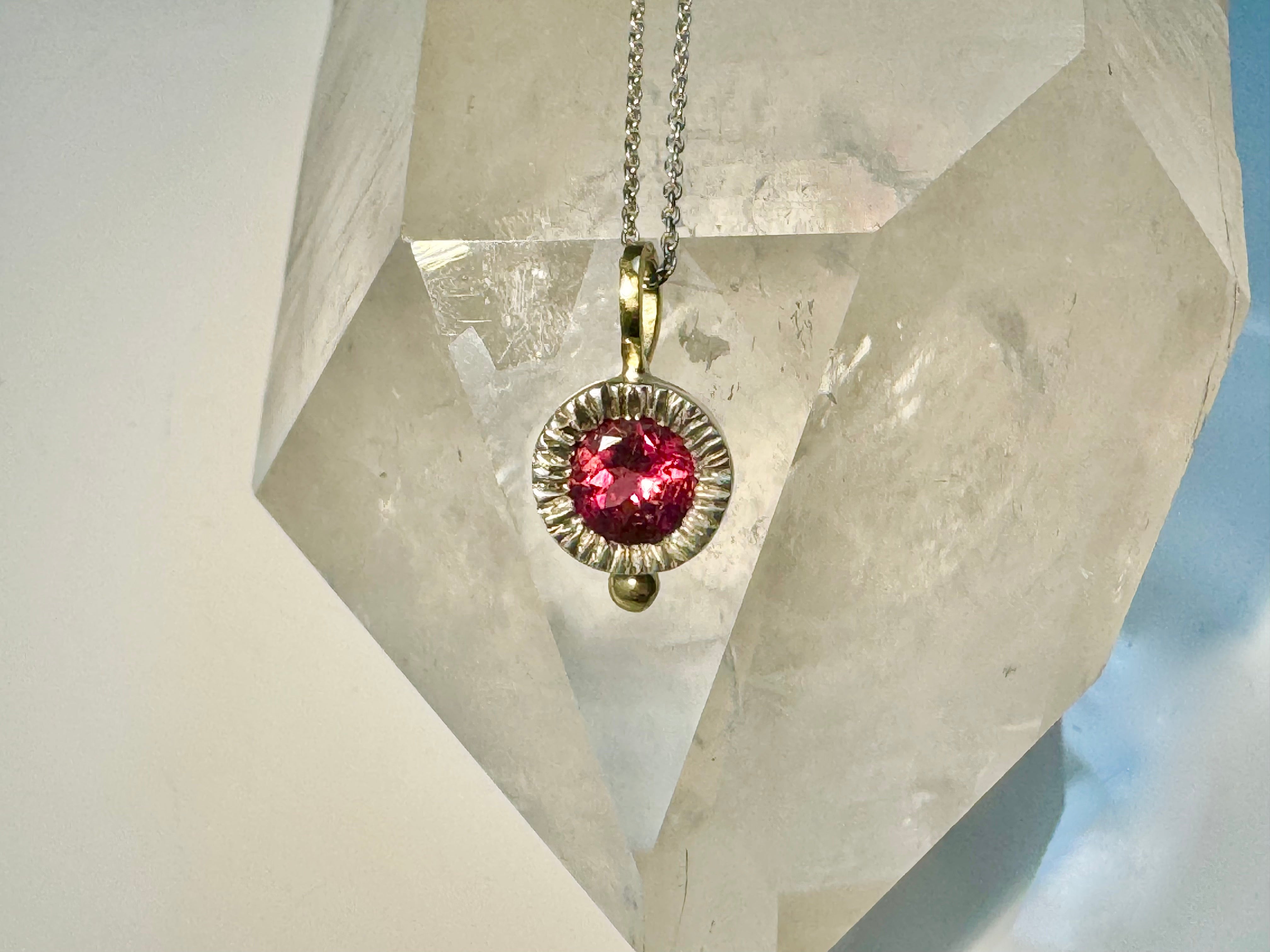 Rubellite Tourmaline Two Tone Pendant