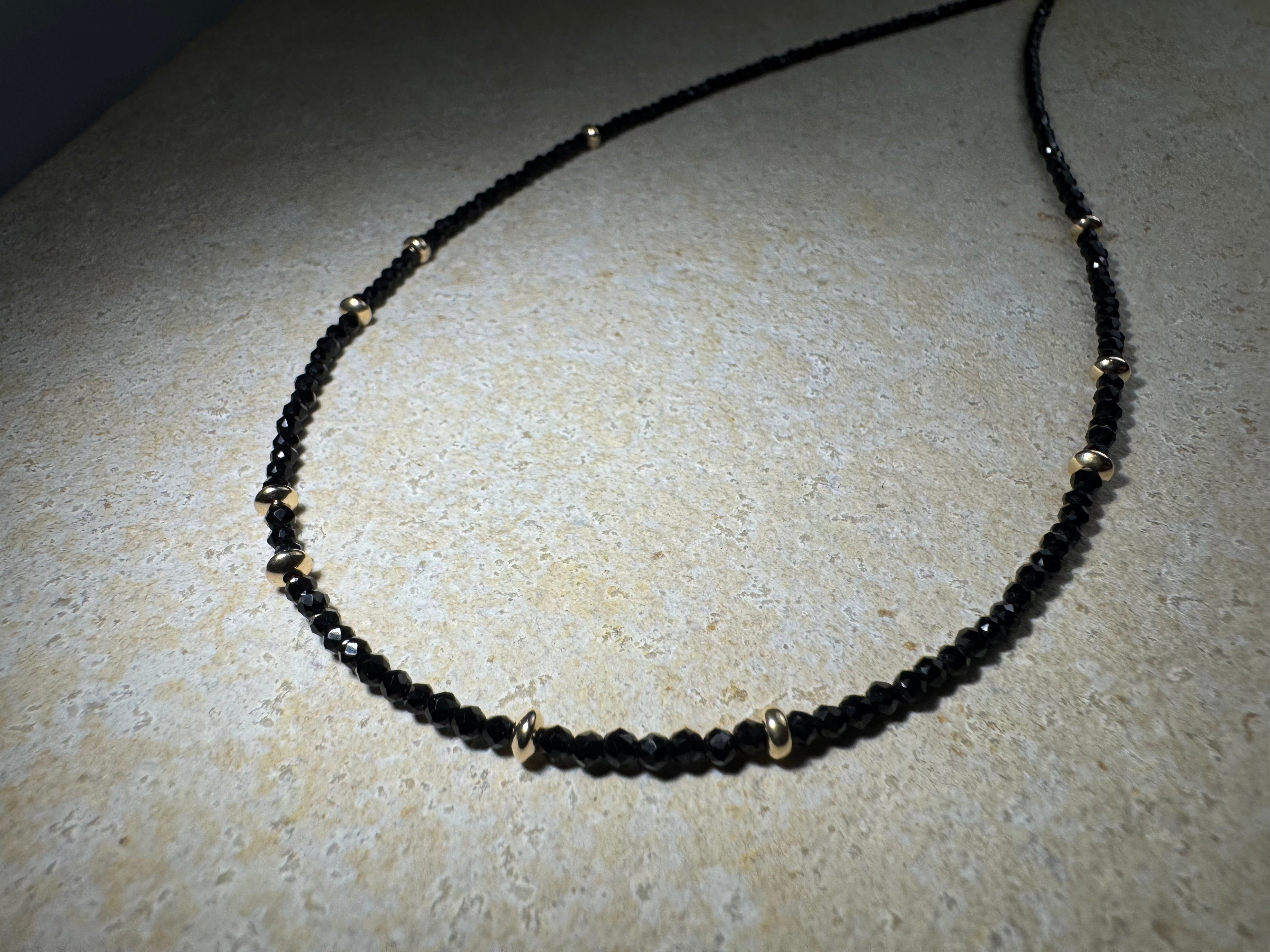 Black Garnet Bead 14k Necklace