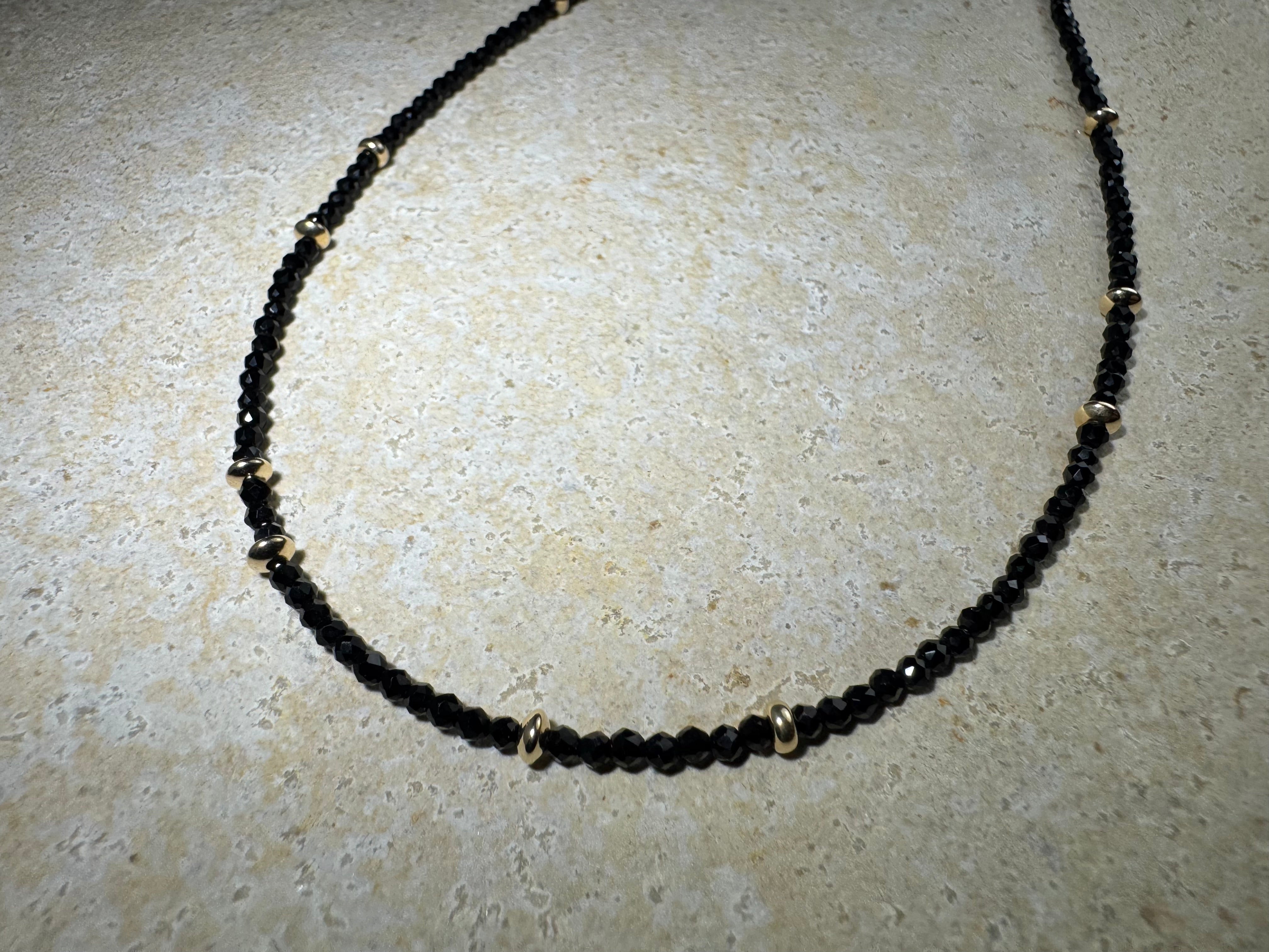Black Garnet Bead 14k Necklace