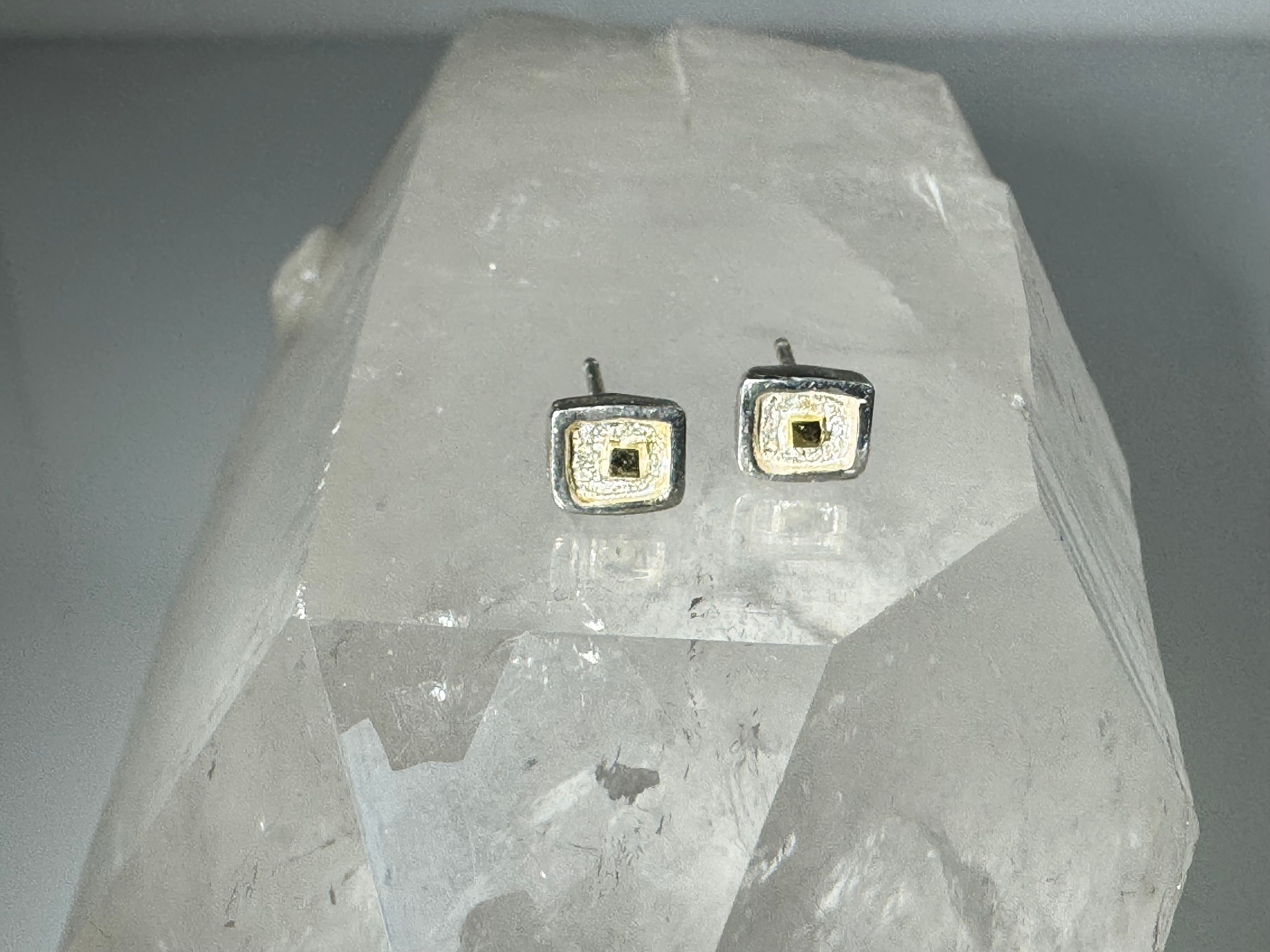 Square Raised Edge Sterling & 18k Studs