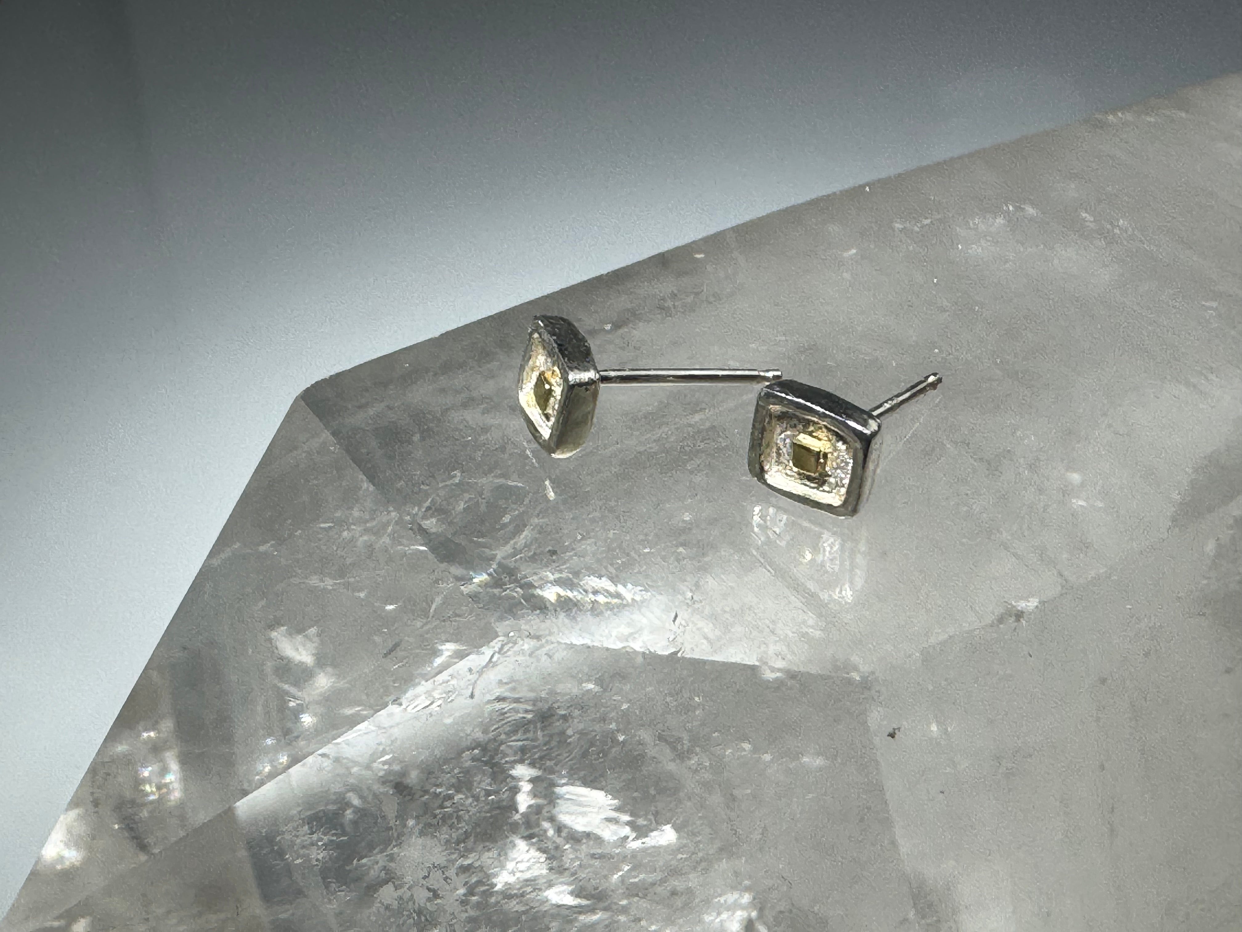 Square Raised Edge Sterling & 18k Studs