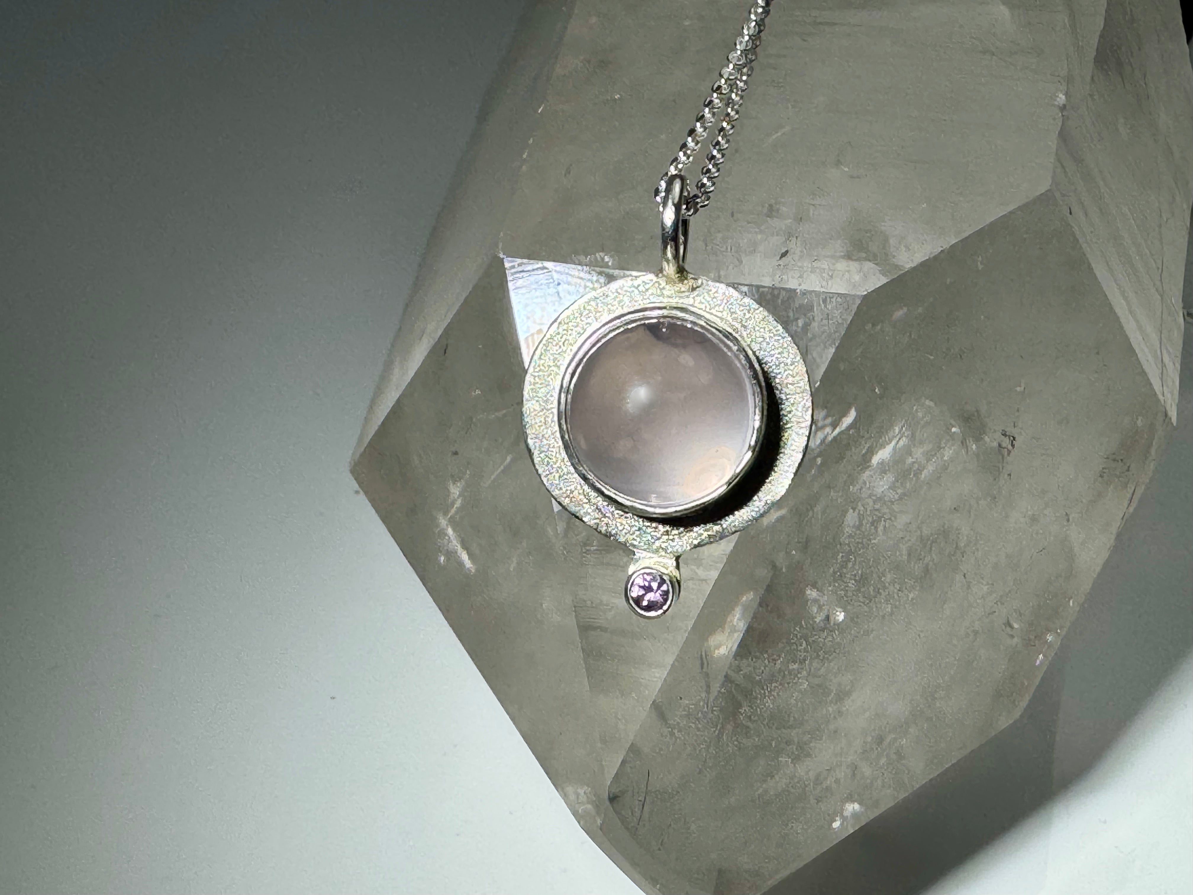 Rose Quartz & Purple Sapphire Sterling Pendant