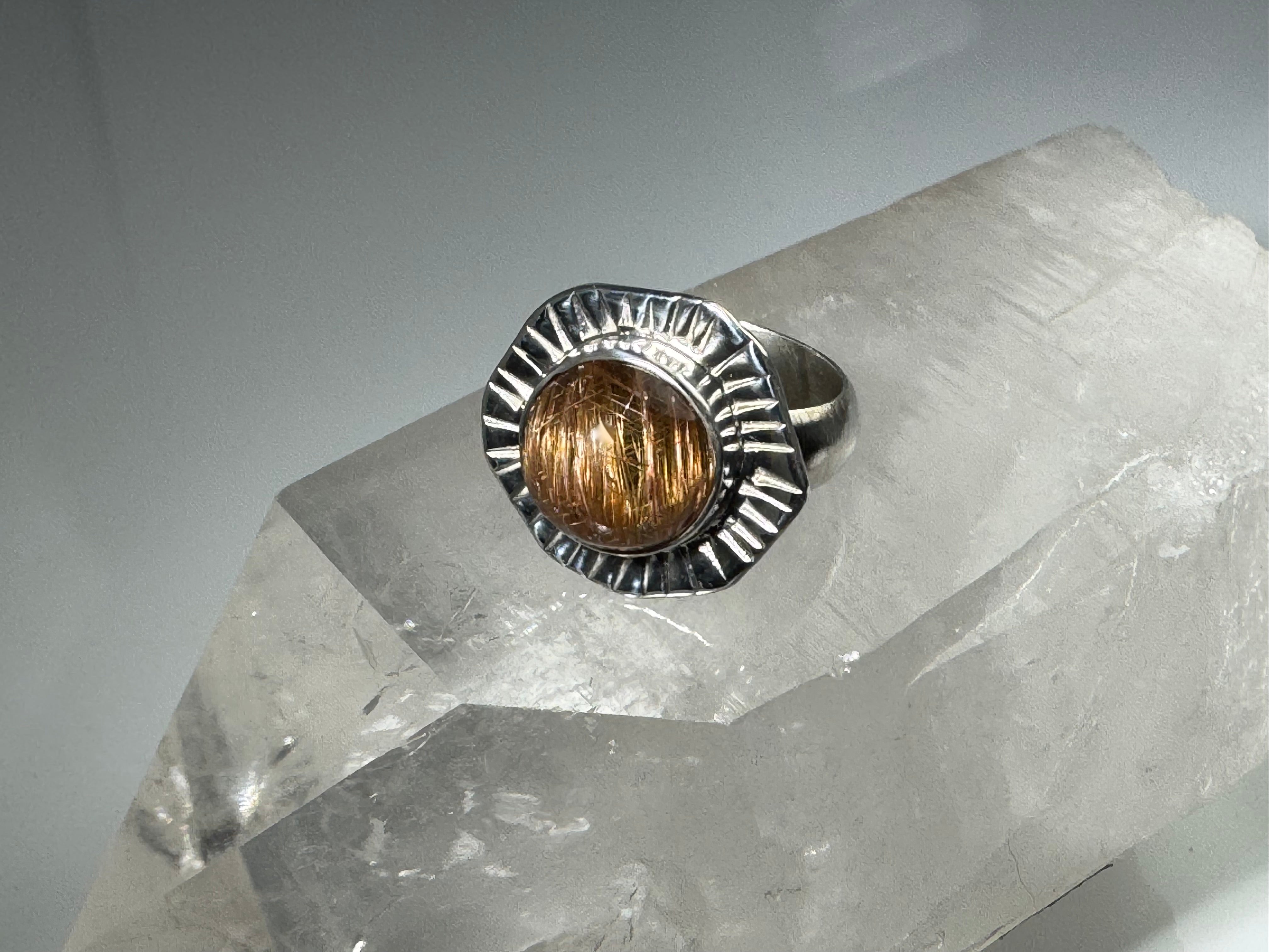 Rutilated Quartz Slash Frame Sterling Ring