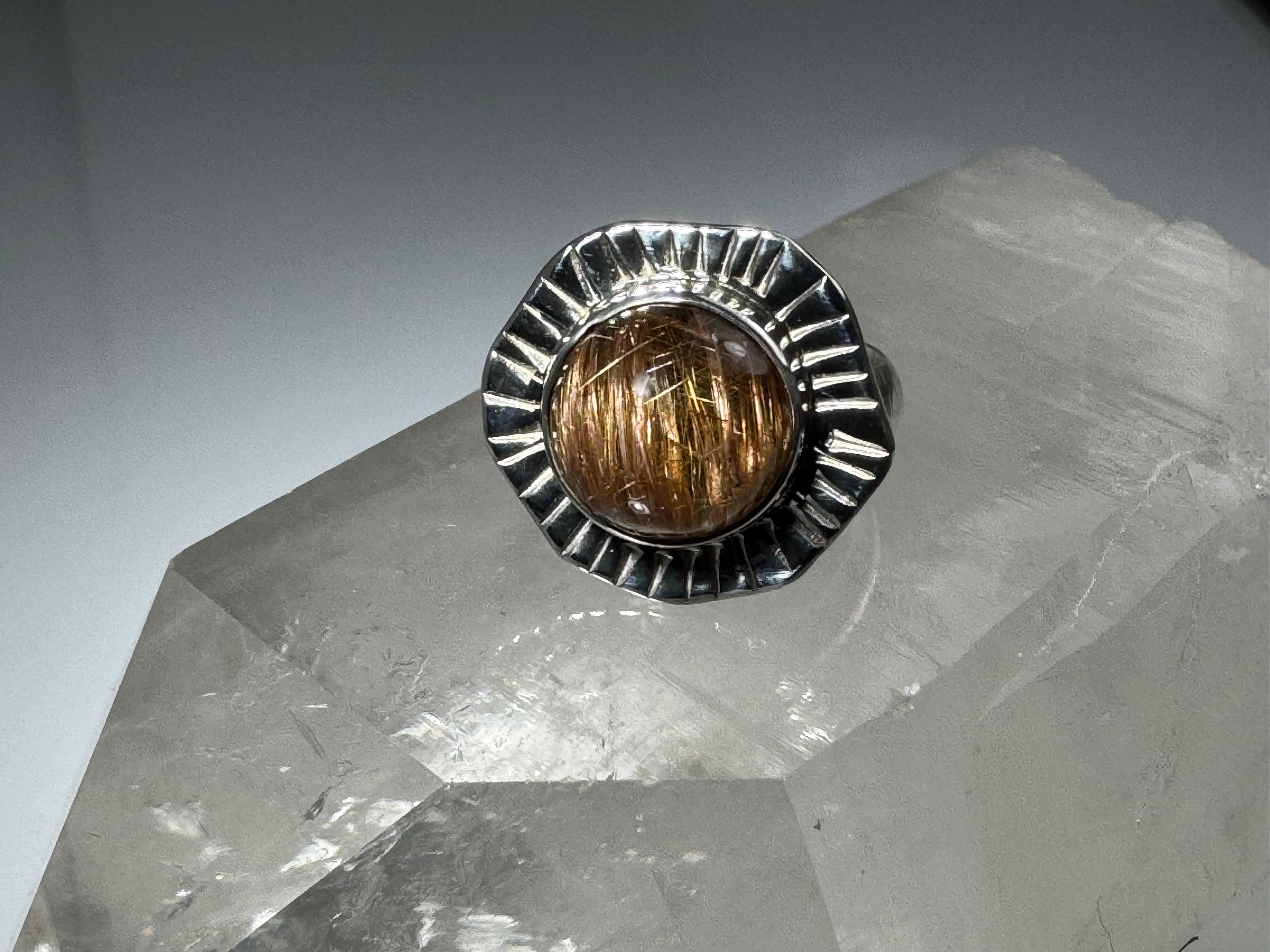 Rutilated Quartz Slash Frame Sterling Ring