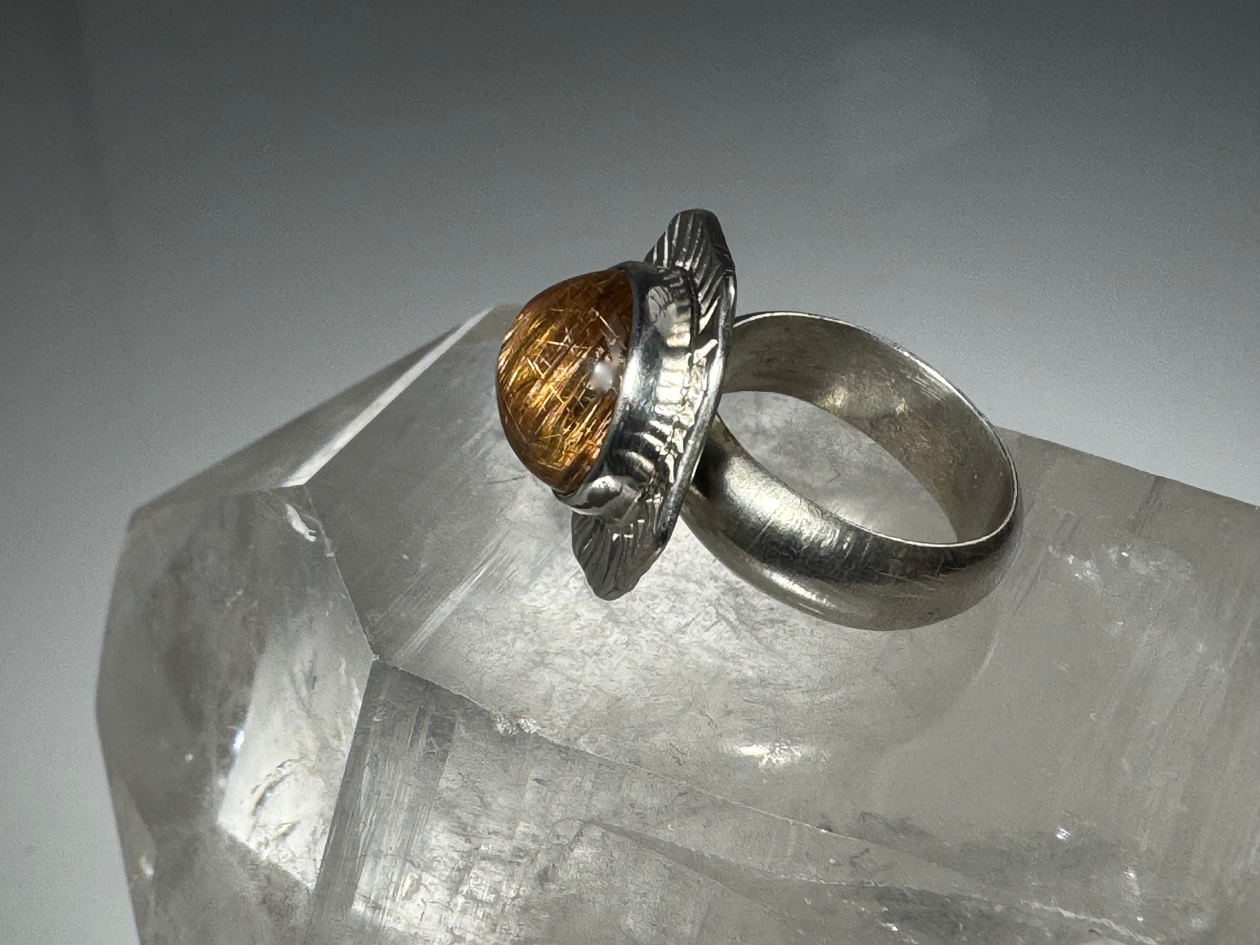 Rutilated Quartz Slash Frame Sterling Ring