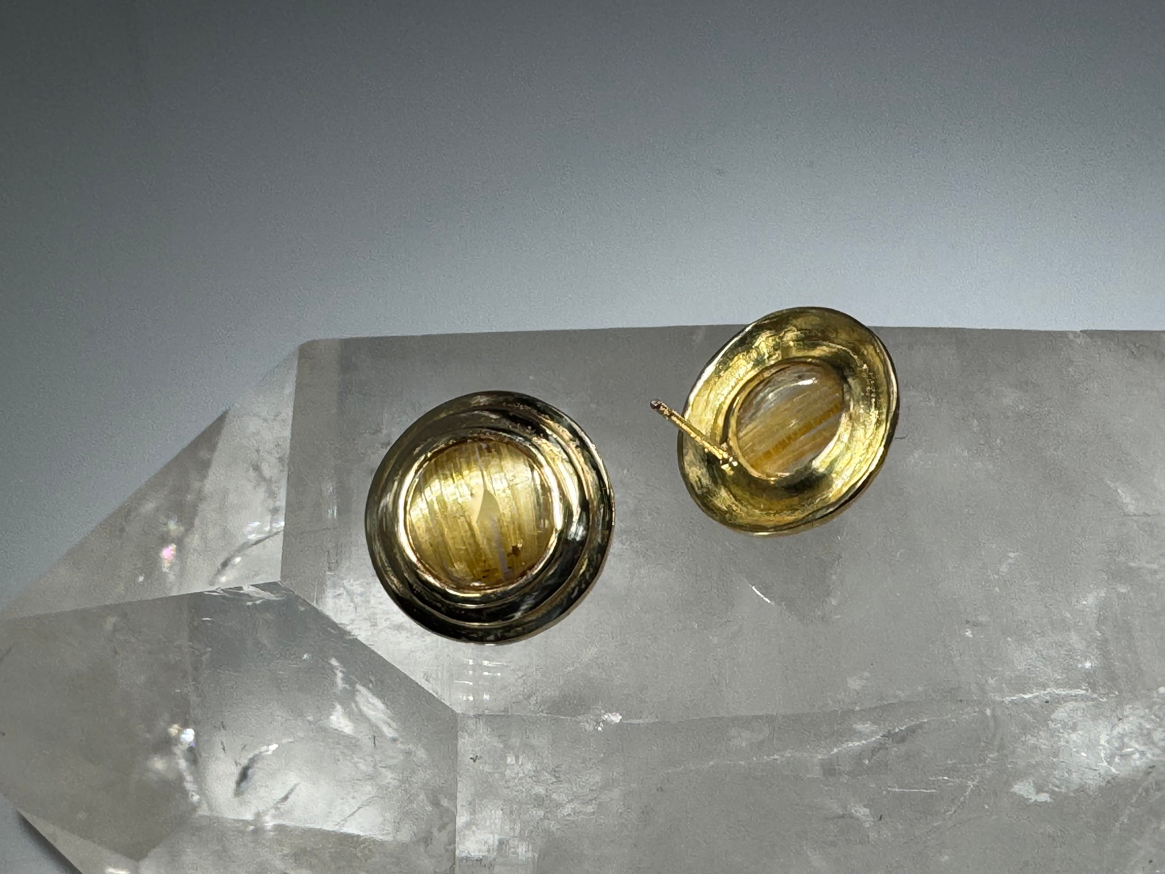 Rutilated Quartz Step Bezel 18k Studs