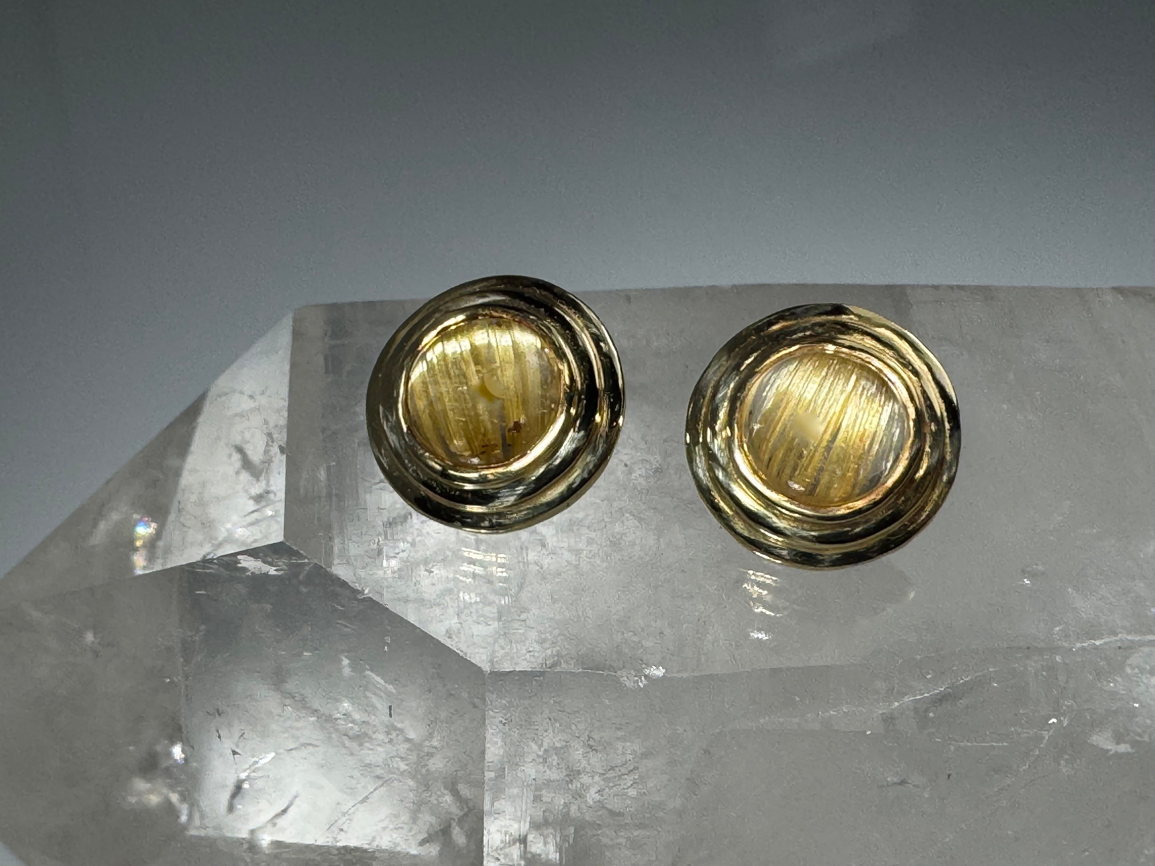 Rutilated Quartz Step Bezel 18k Studs