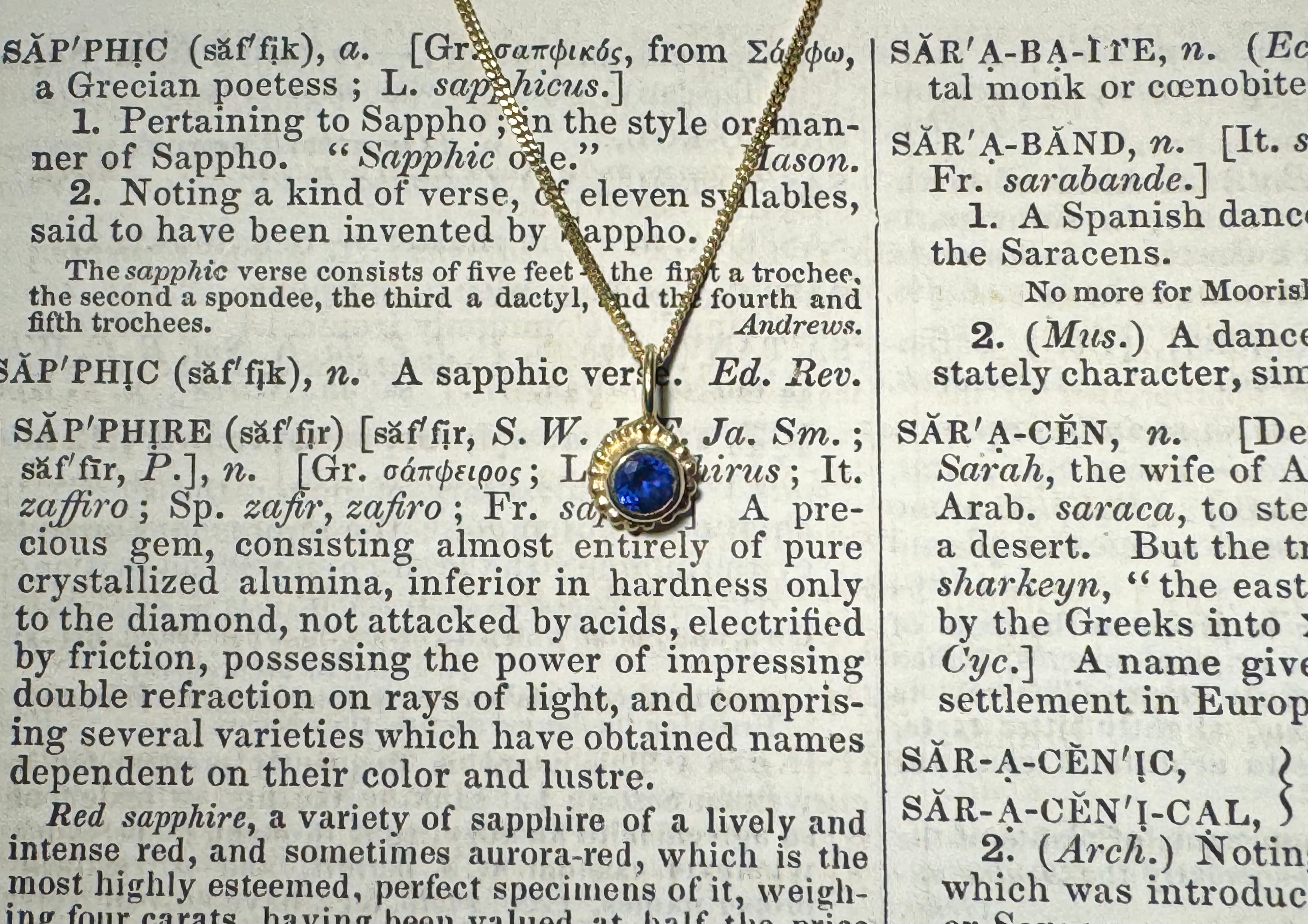 Sapphire Beaded Bezel 14k Pendant