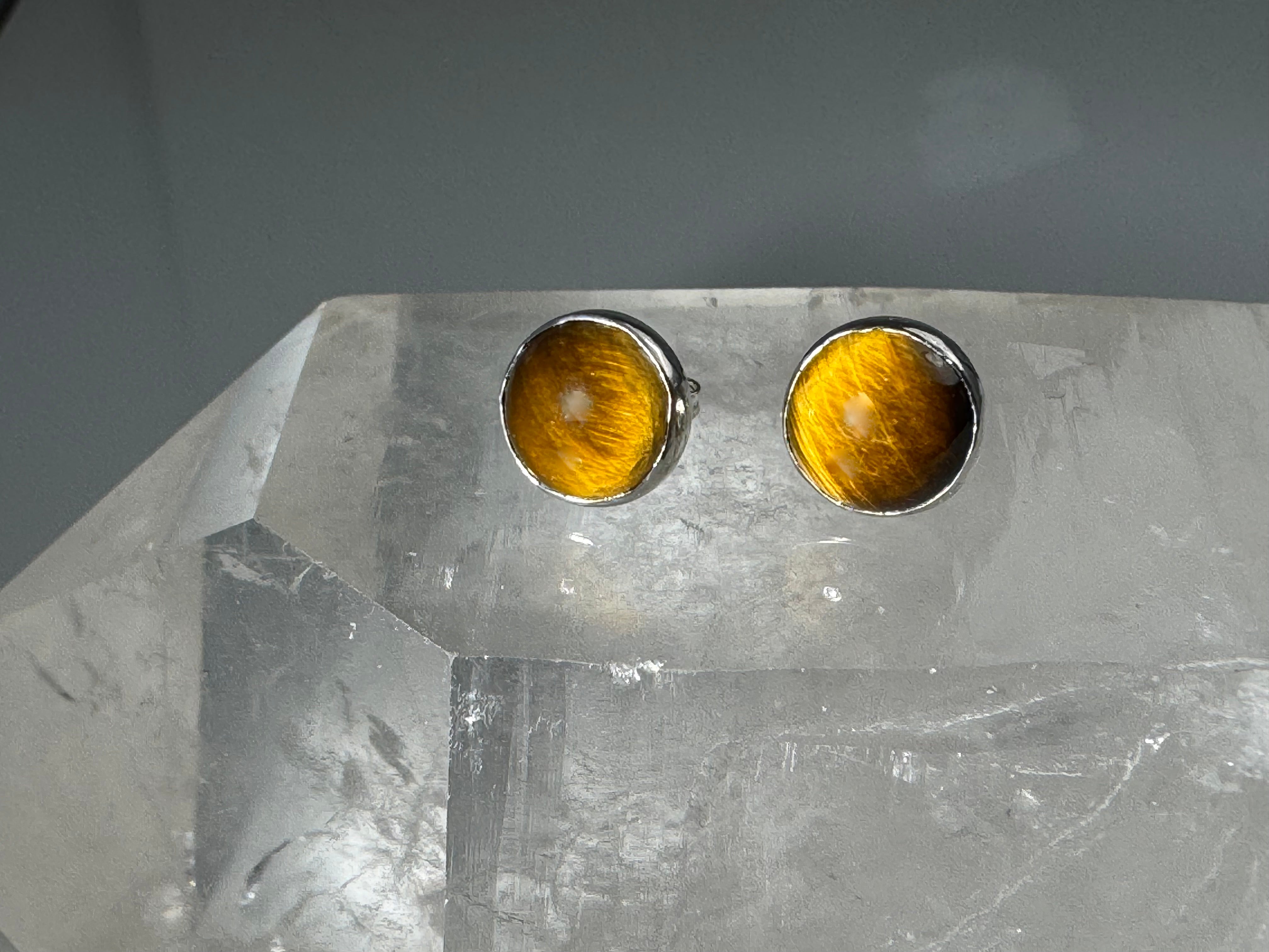 Tiger Eye 10mm Sterling Studs