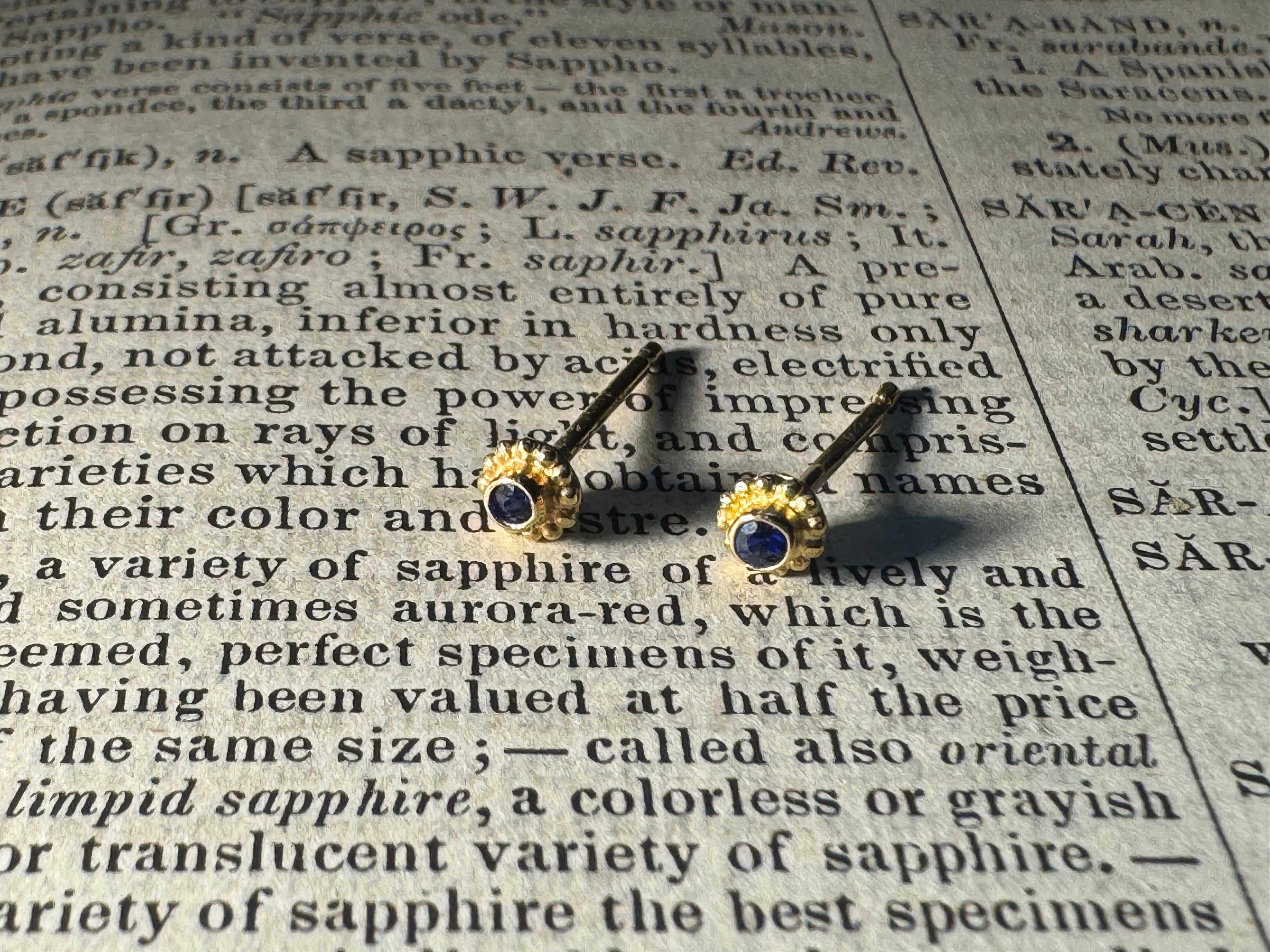 Sapphire Beaded Bezel 14k Studs