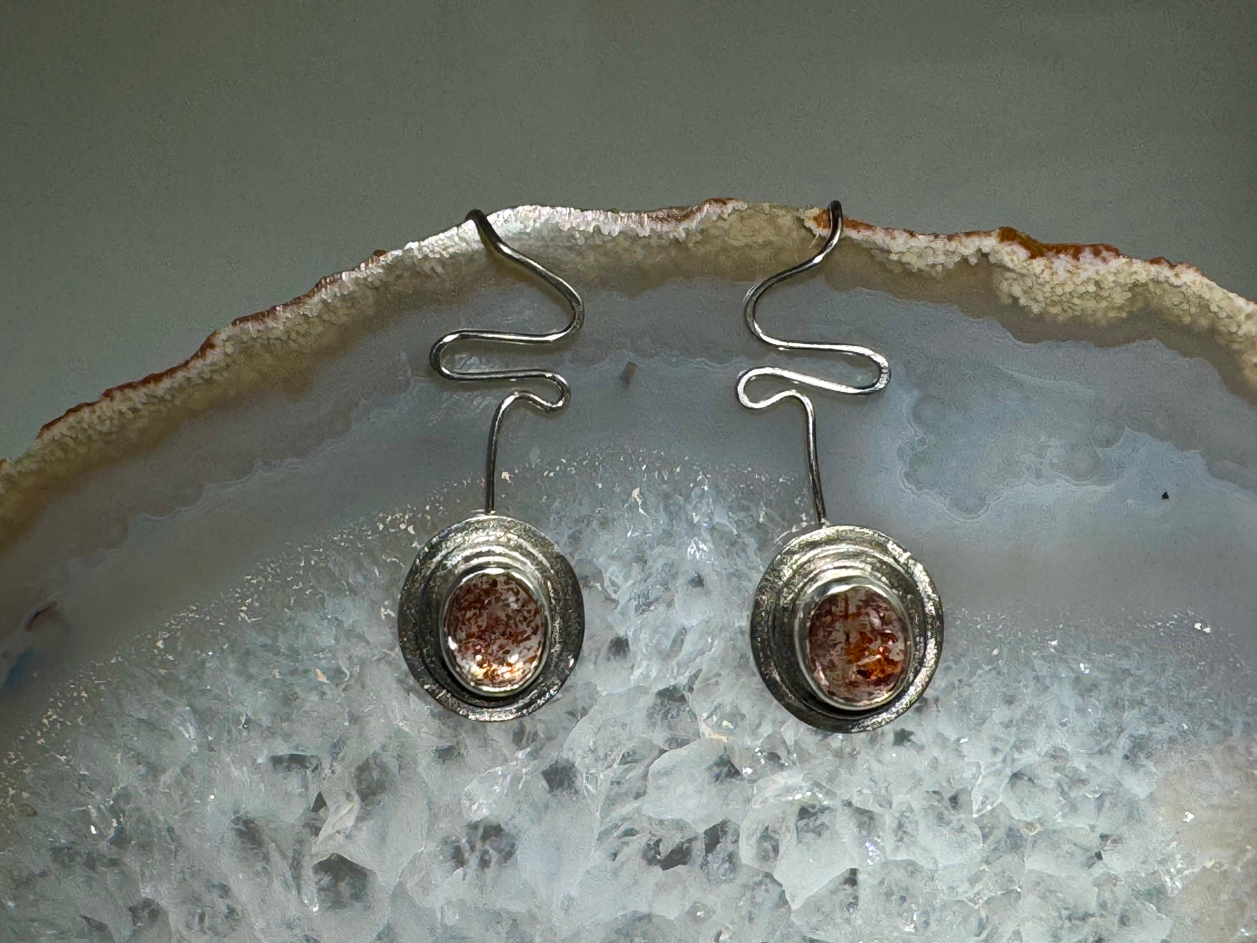 Lepidocrocite Step Bezel Sterling Drop Earrings