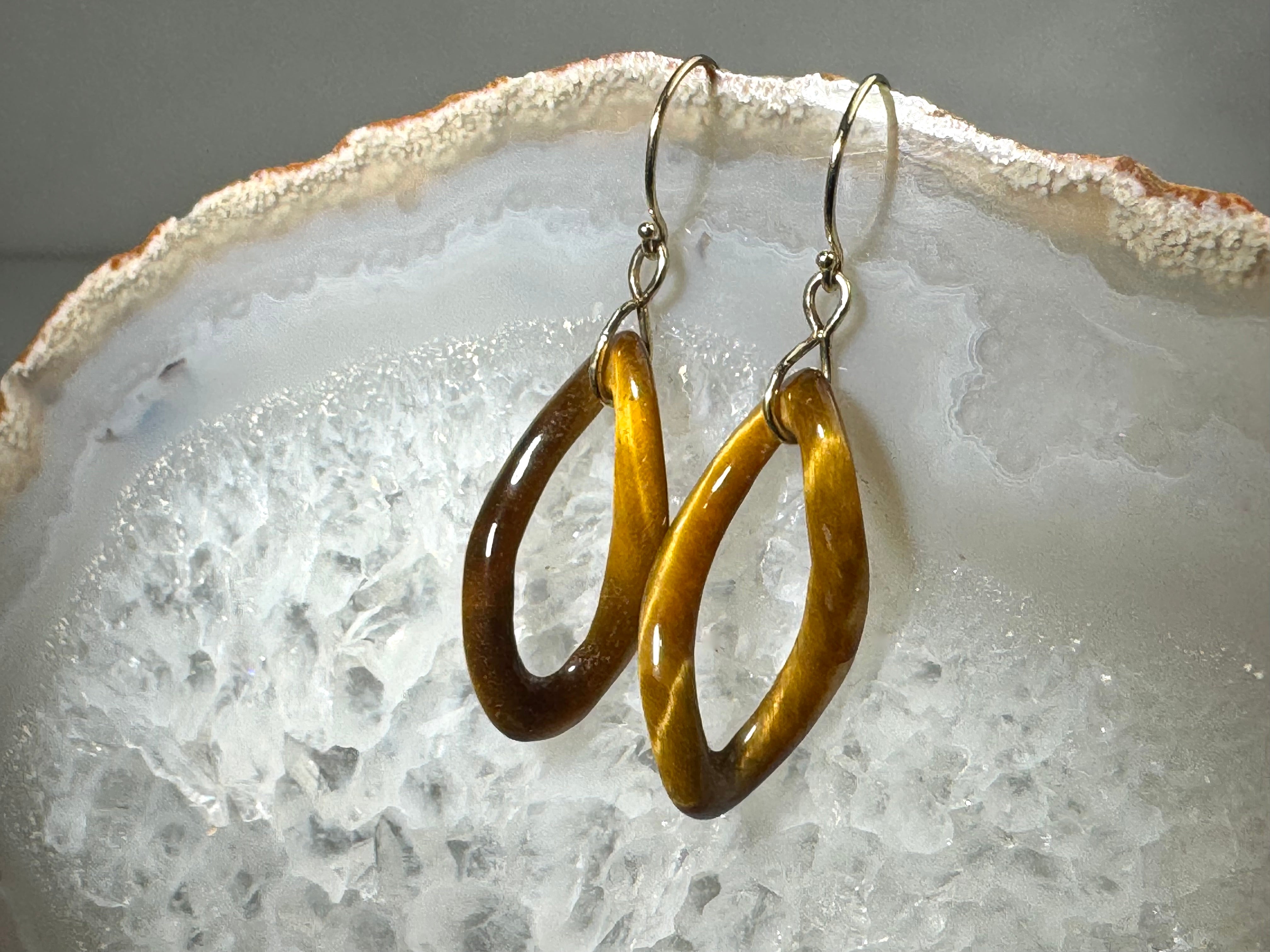 Tiger Eye Open Wave 14k Dangles