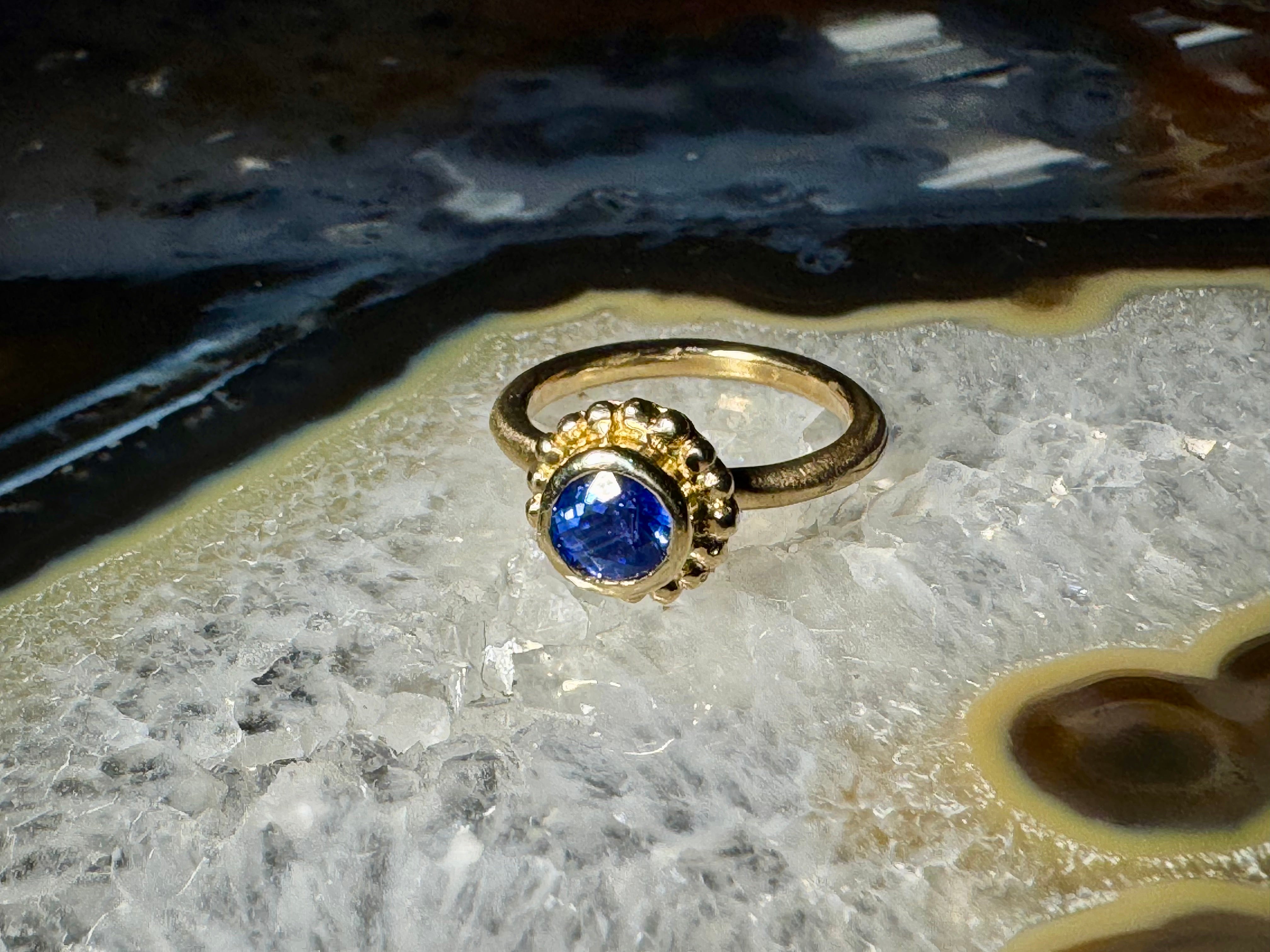 Sapphire Beaded Bezel 14k Ring
