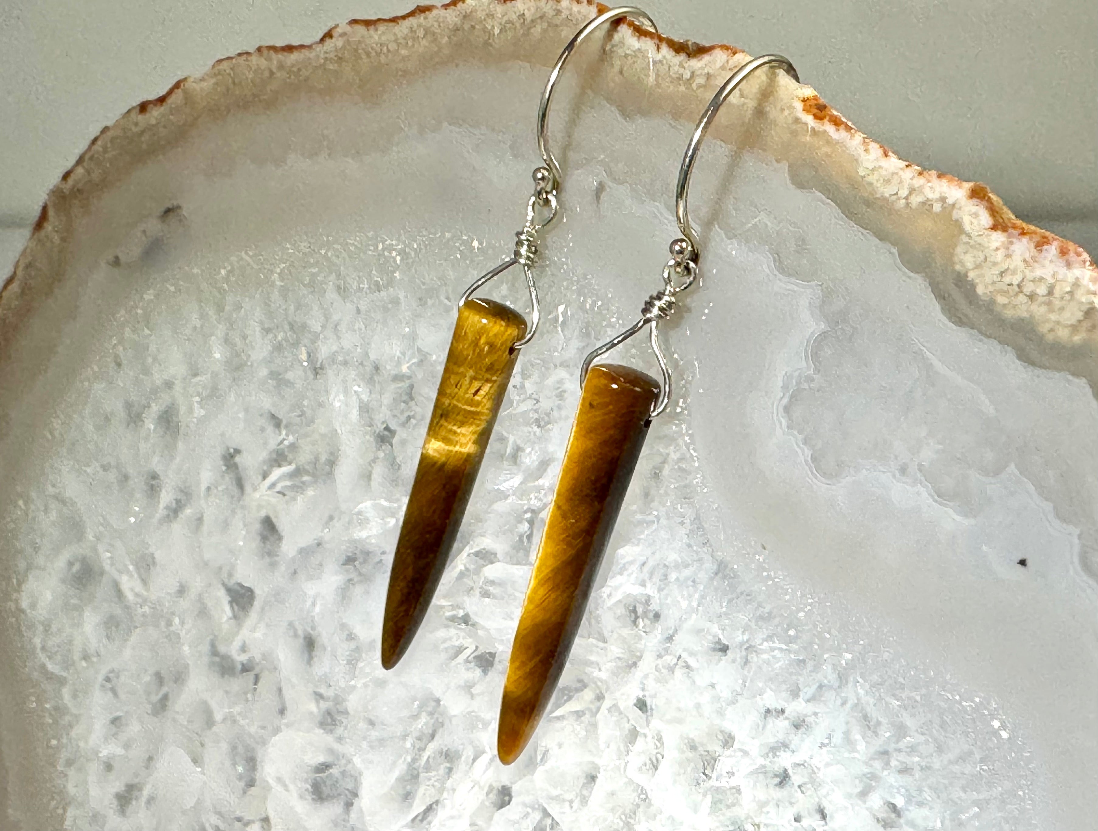 Tiger Eye Spike Sterling Dangles