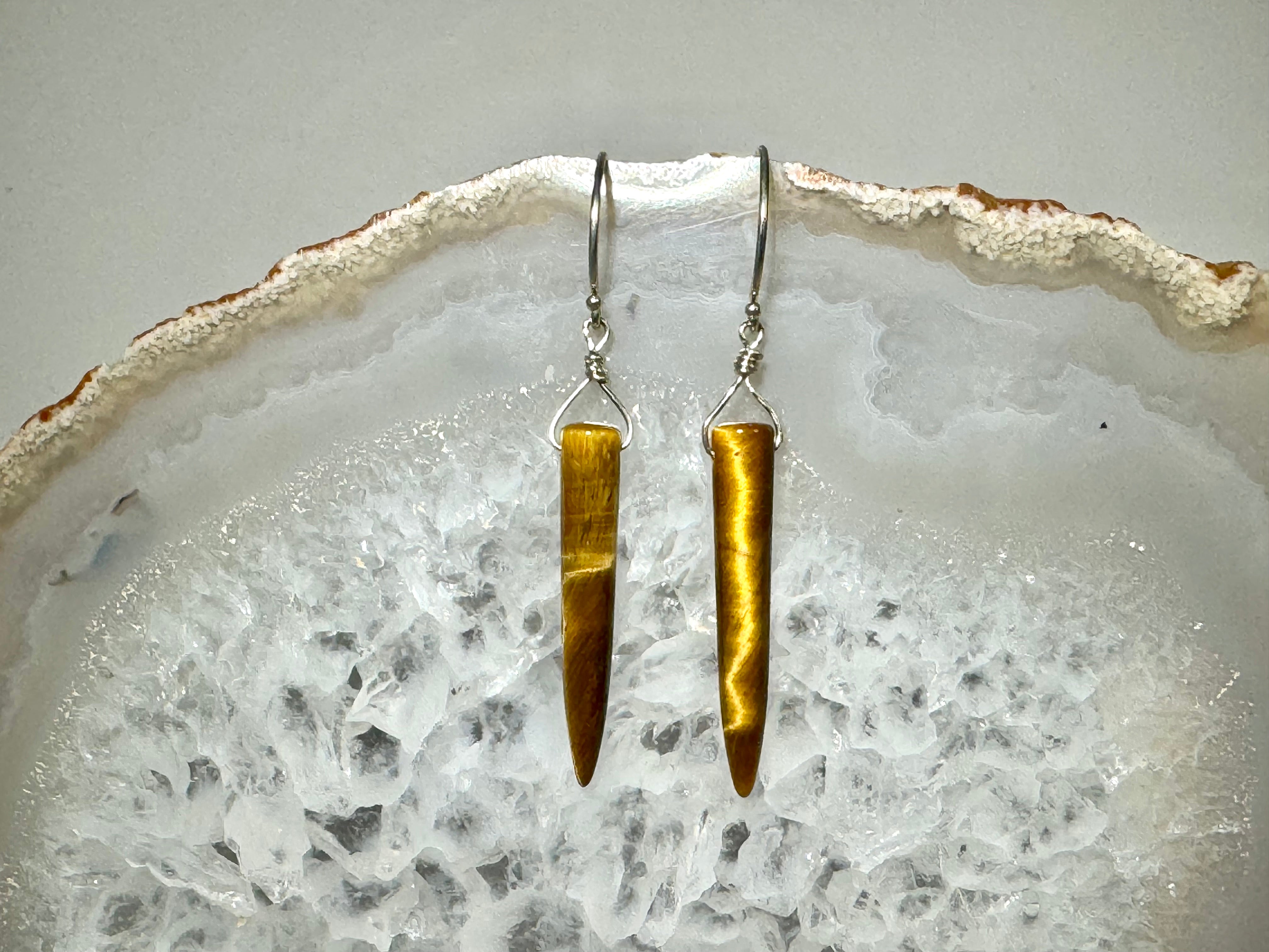 Tiger Eye Spike Sterling Dangles