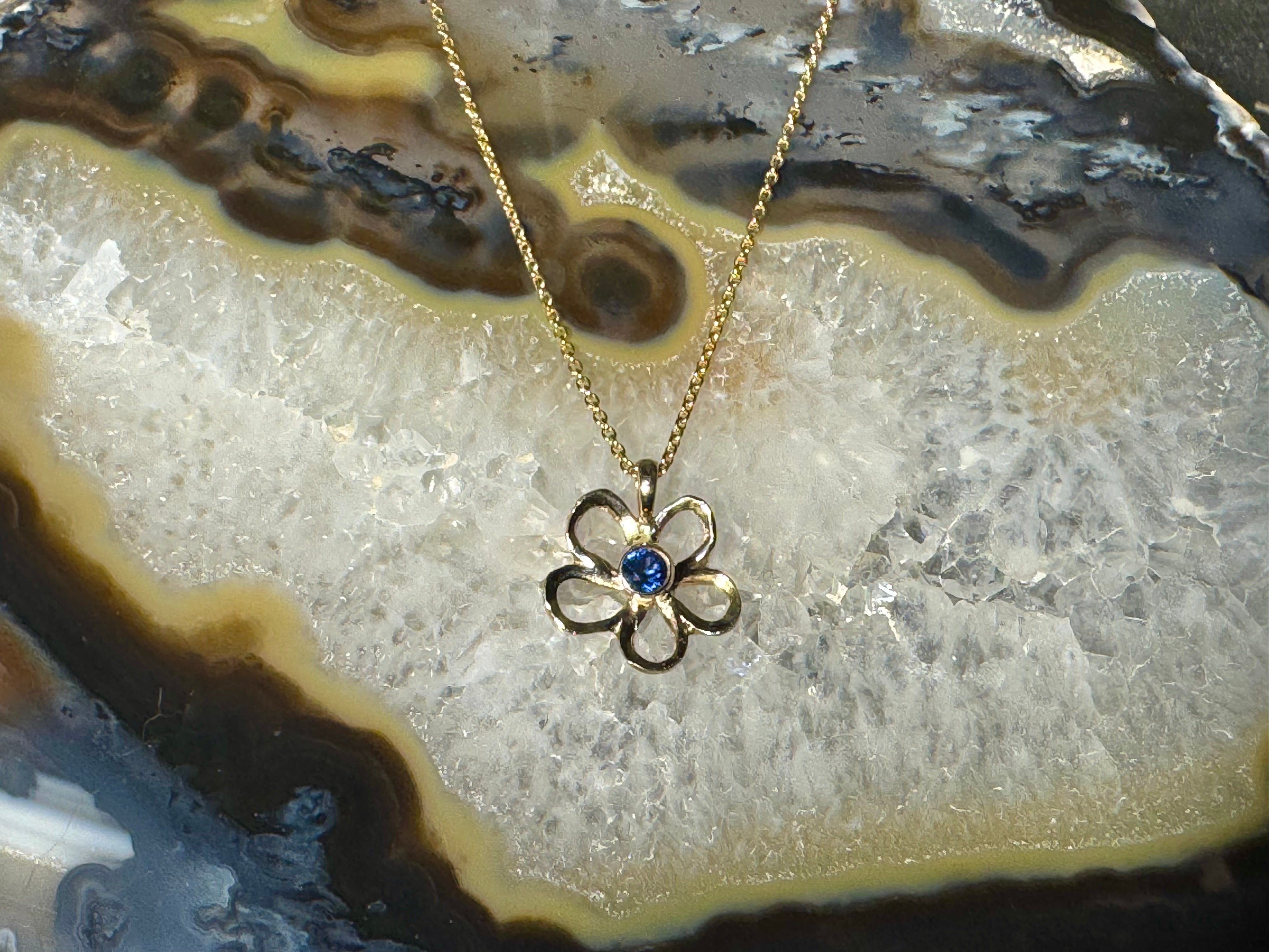 Sapphire Open Flower 14k Pendant