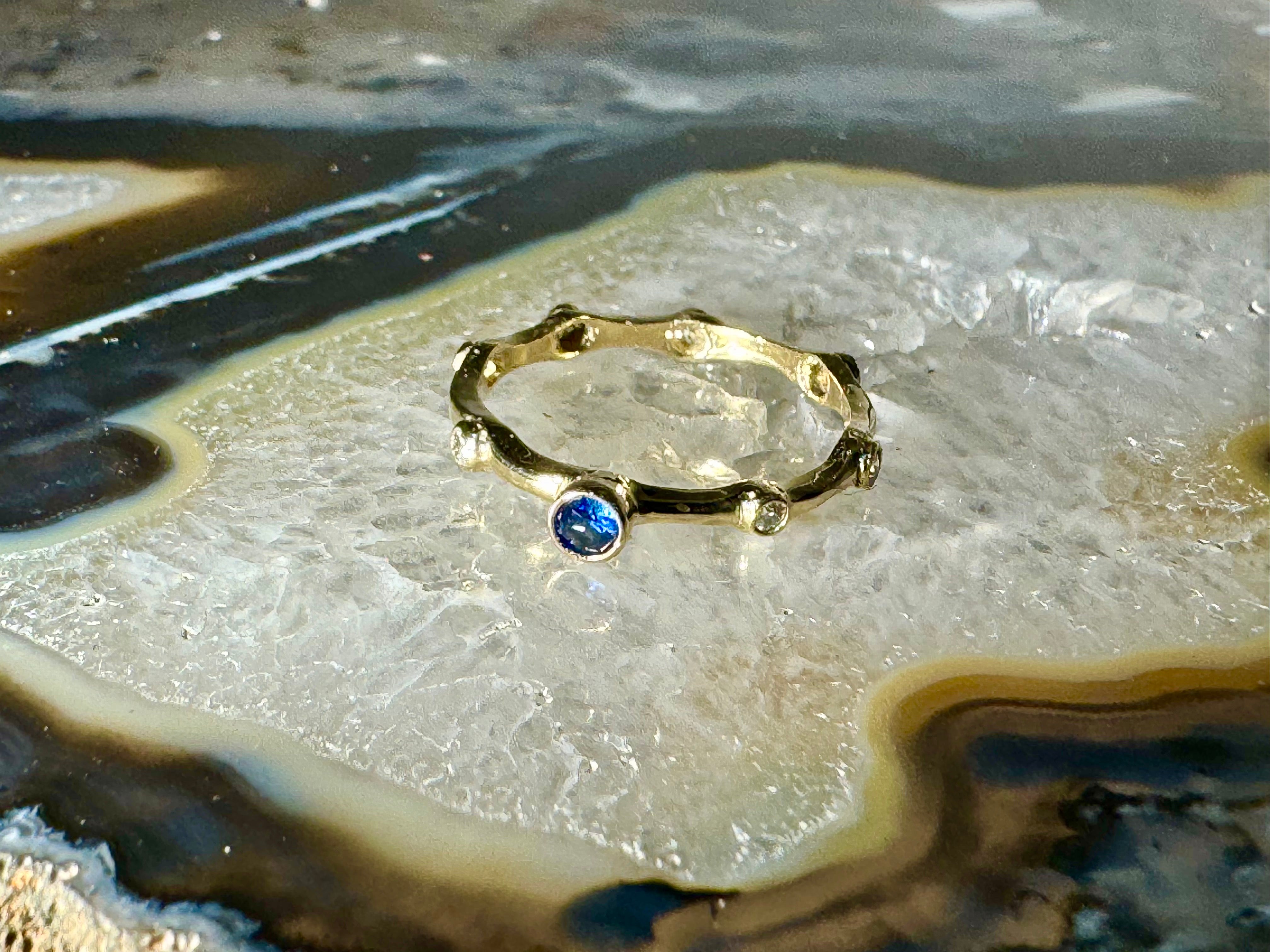 Sapphire & Diamond Bamboo 14k Ring