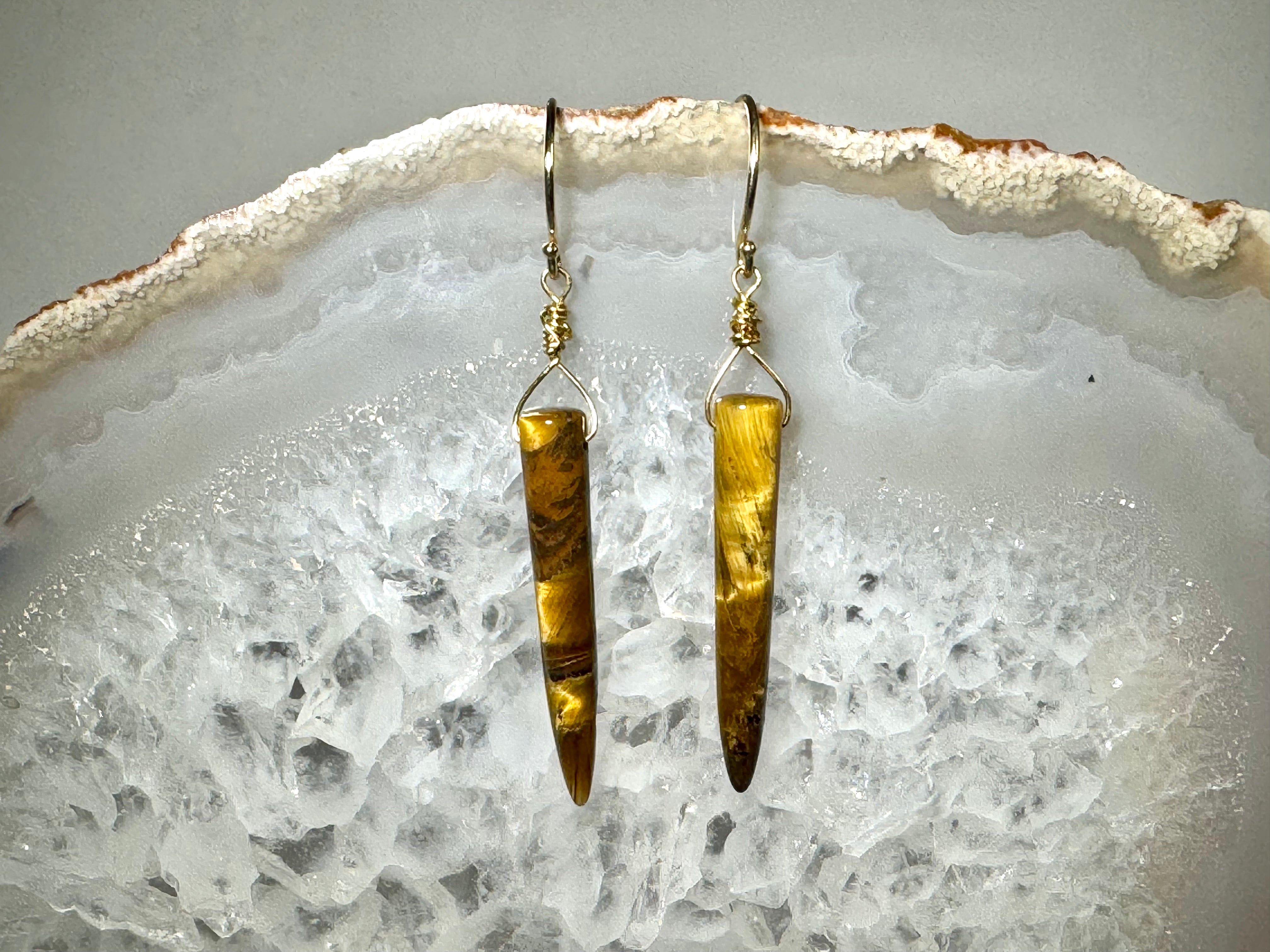 Tiger Eye Spike 14k Dangles