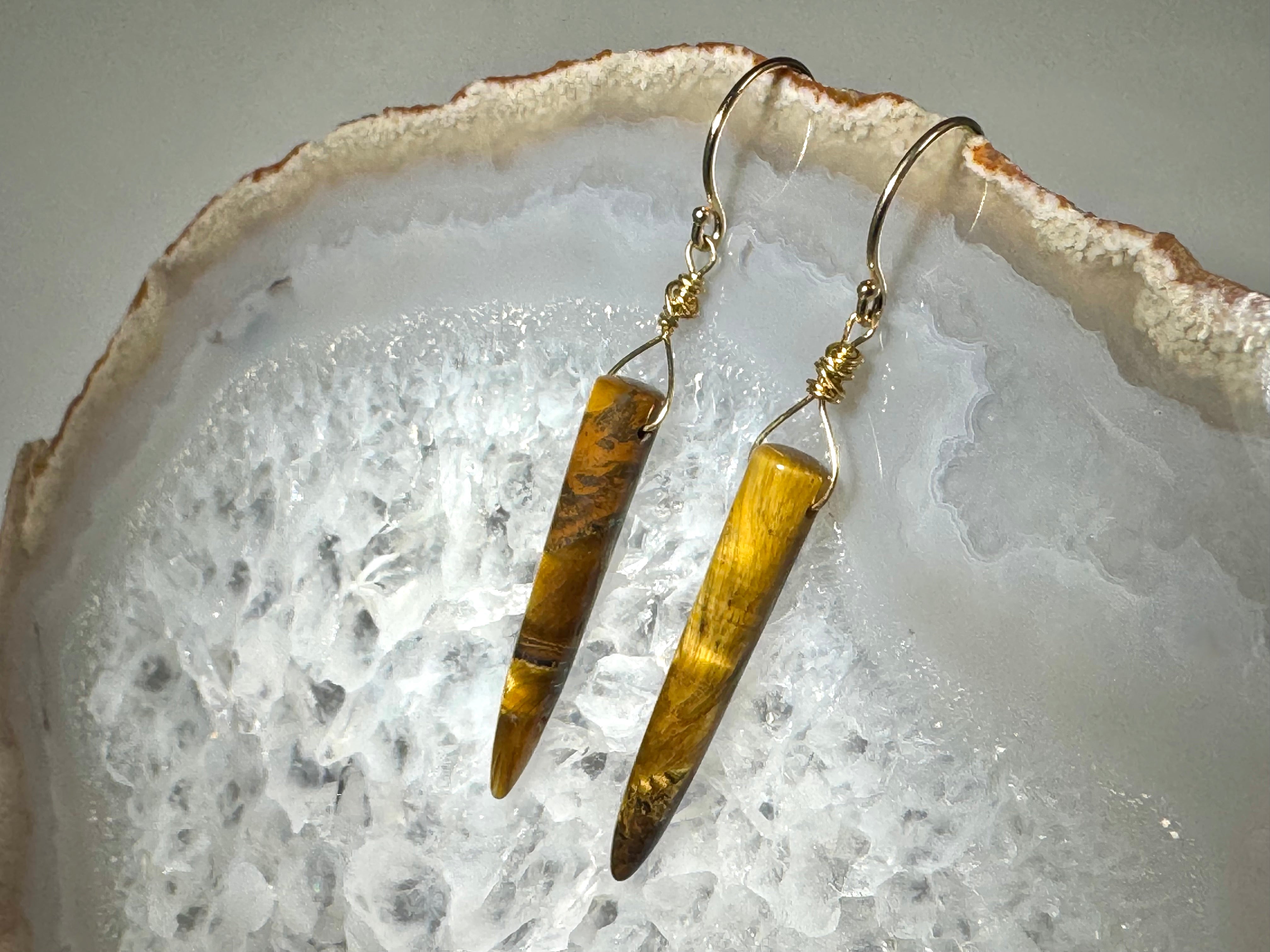 Tiger Eye Spike 14k Dangles