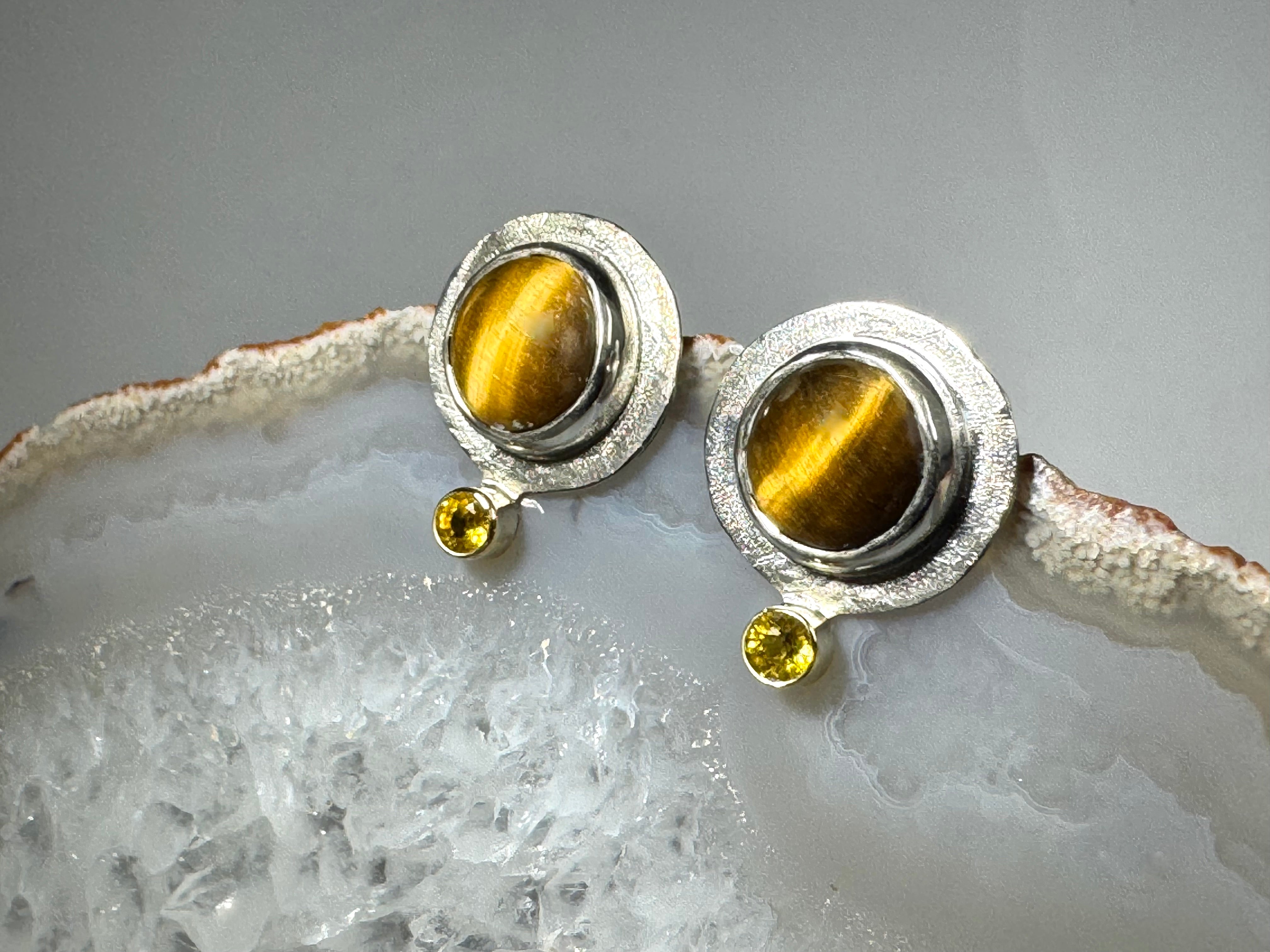 Tiger Eye & Sapphire Studs