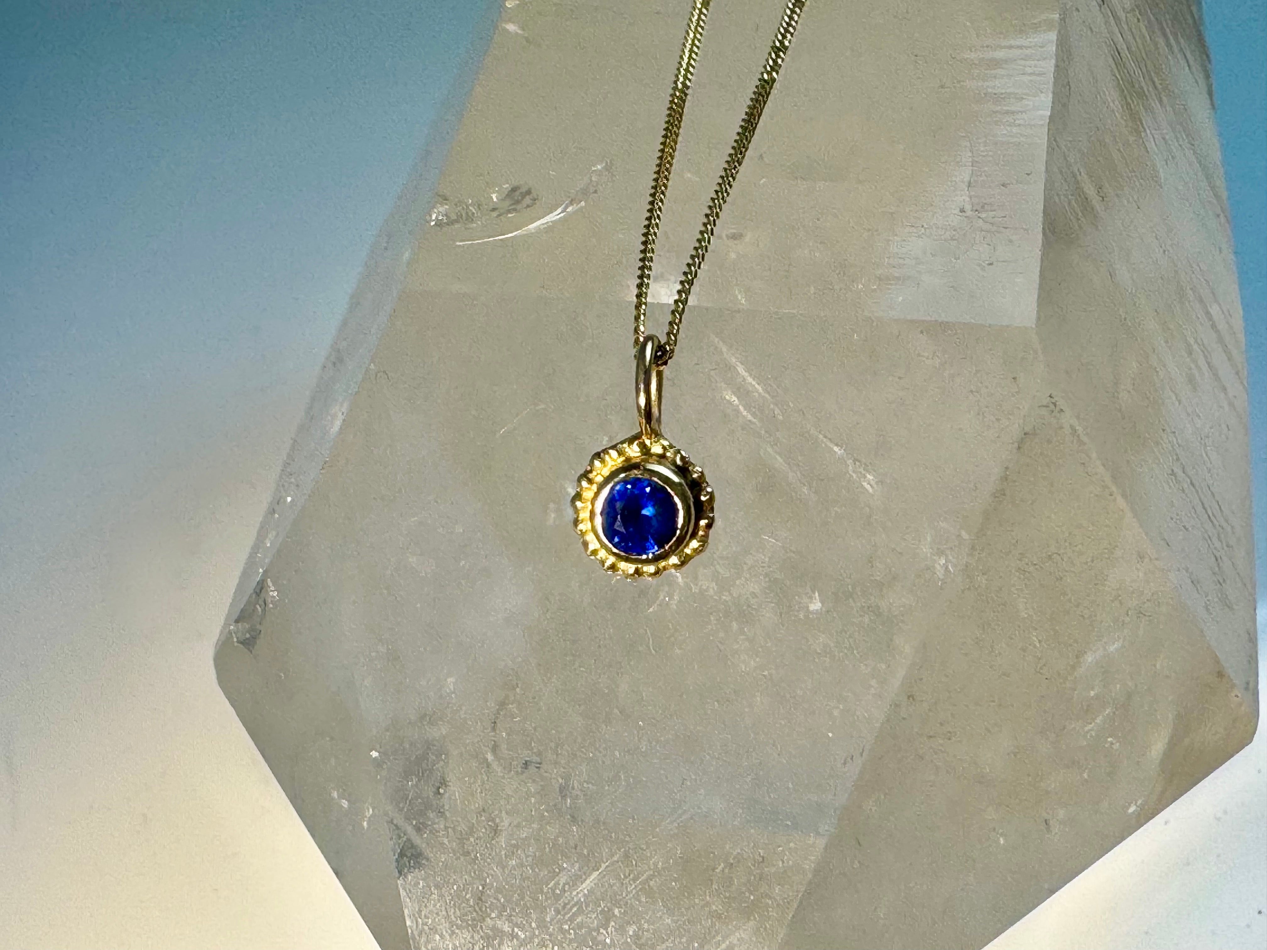 Sapphire Beaded Bezel 14k Pendant