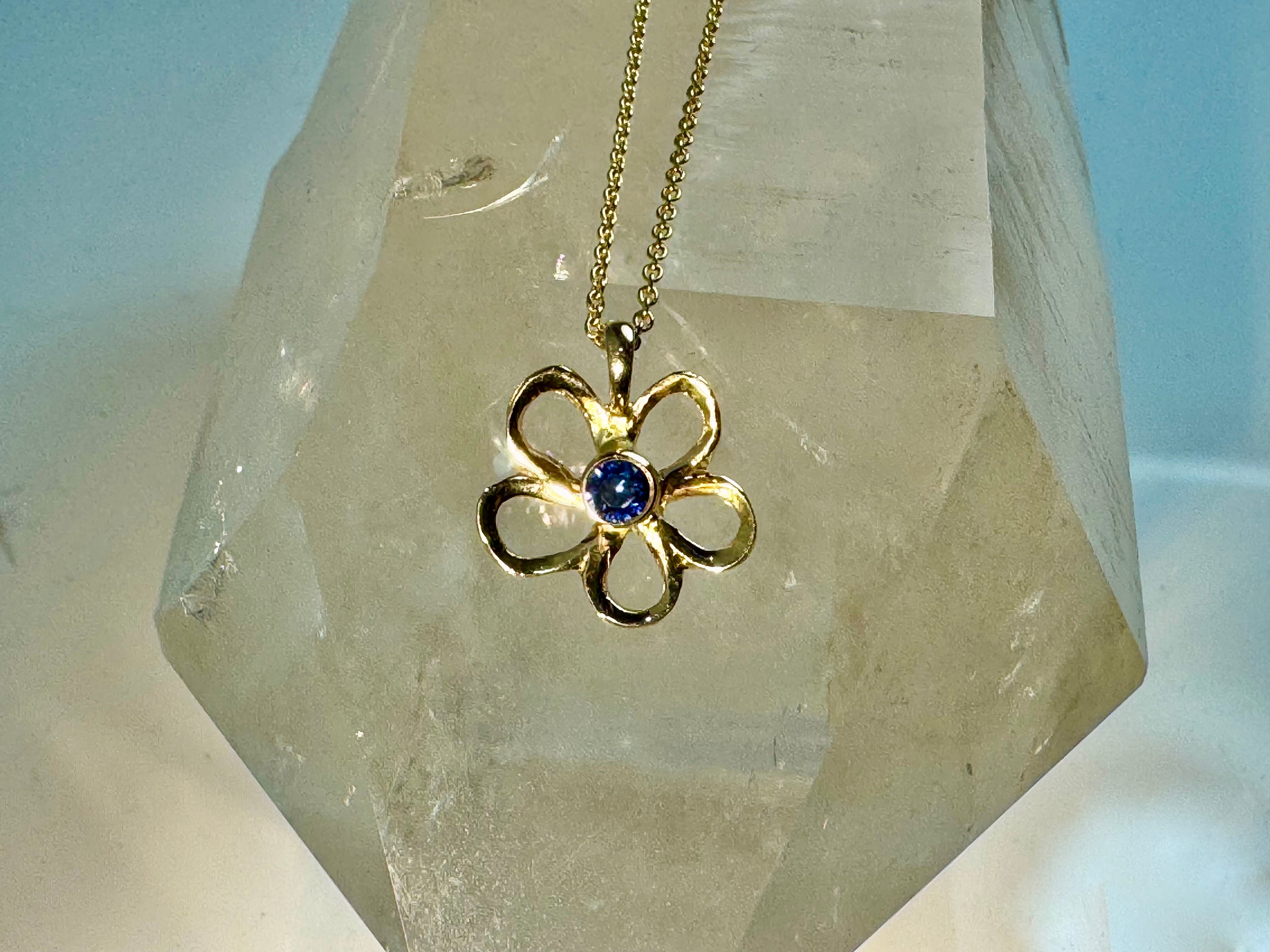 Sapphire Open Flower 14k Pendant