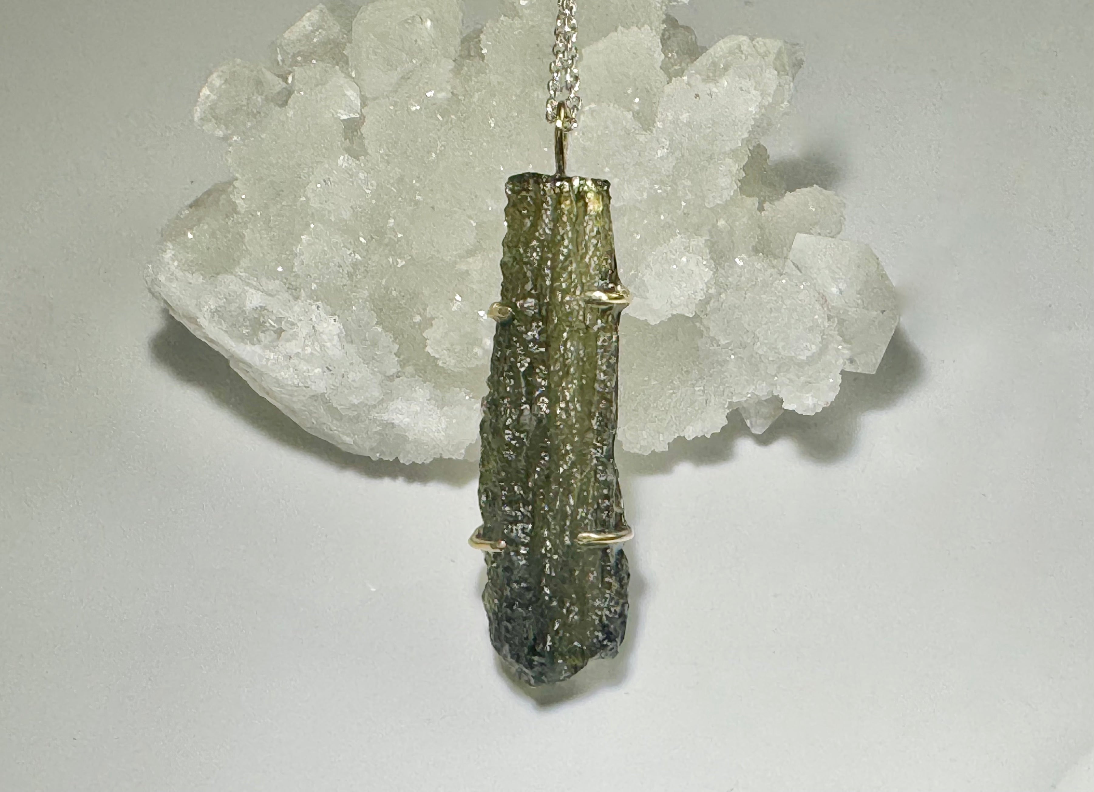 Moldavite Sterling & 18k Pendant