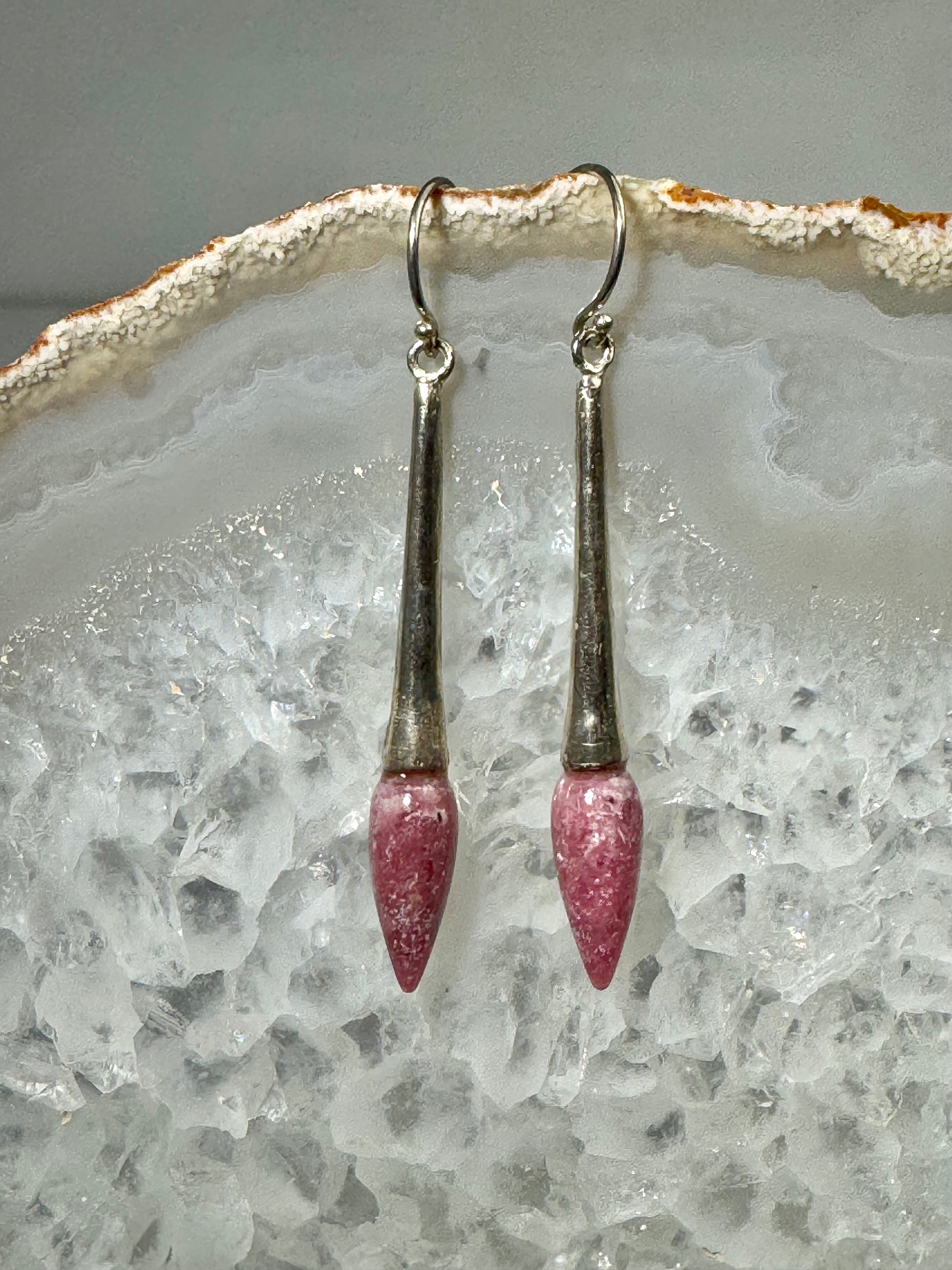 Rhodonite Long Tapered Sterling Dangles