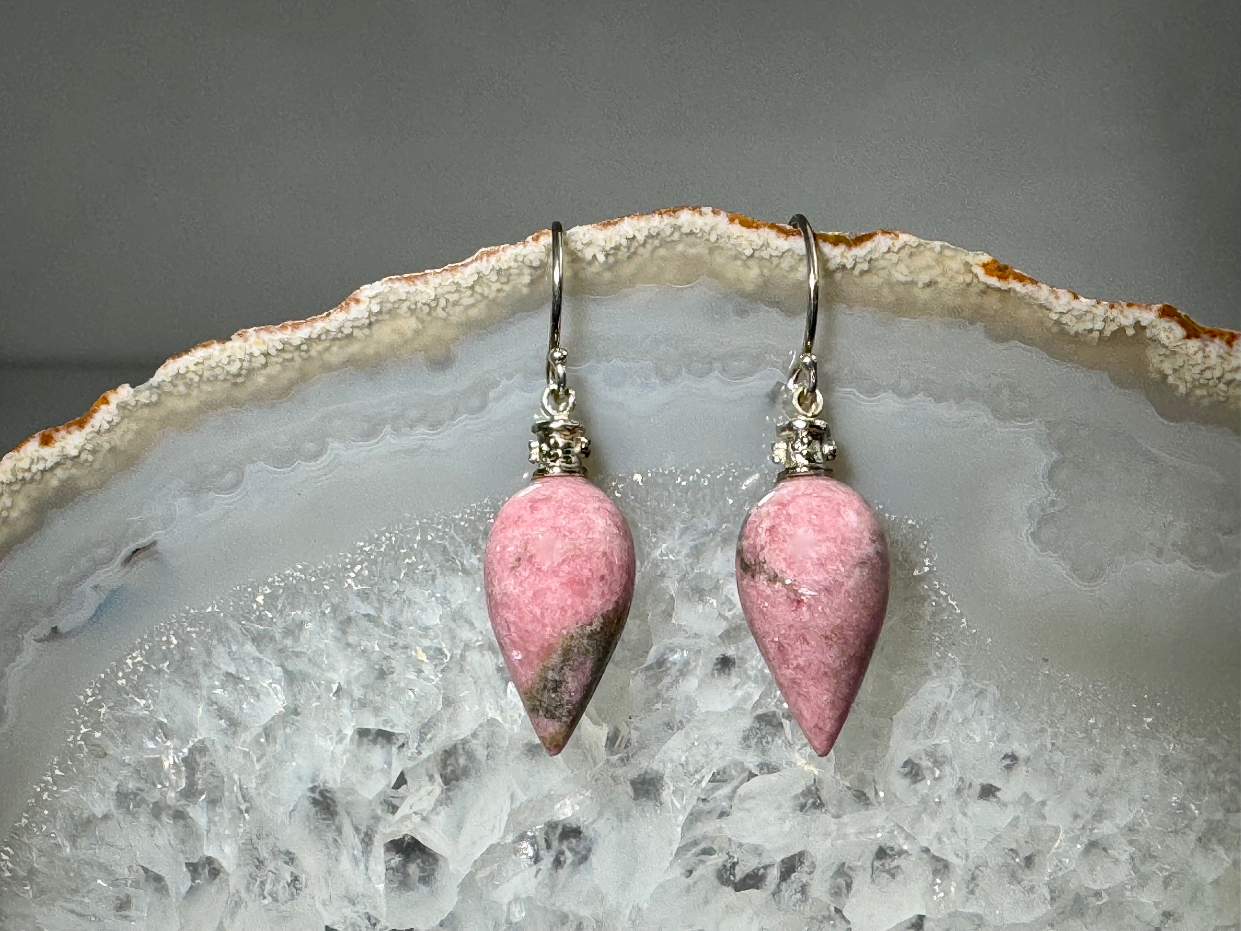 Rhodonite Rondel Sterling Dangle Earrings