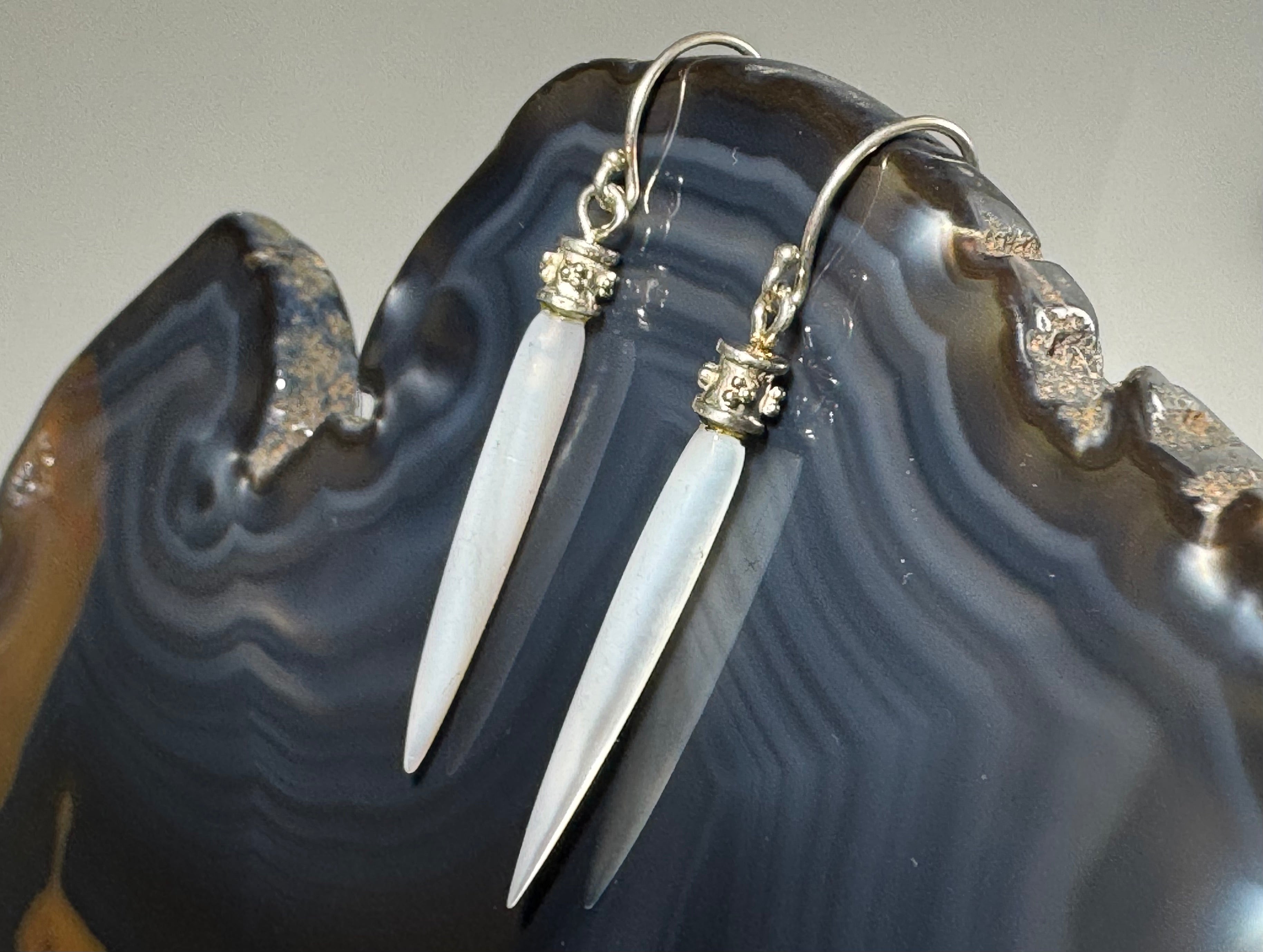 Mother of Pearl Beaded Rondel Sterling Dangles