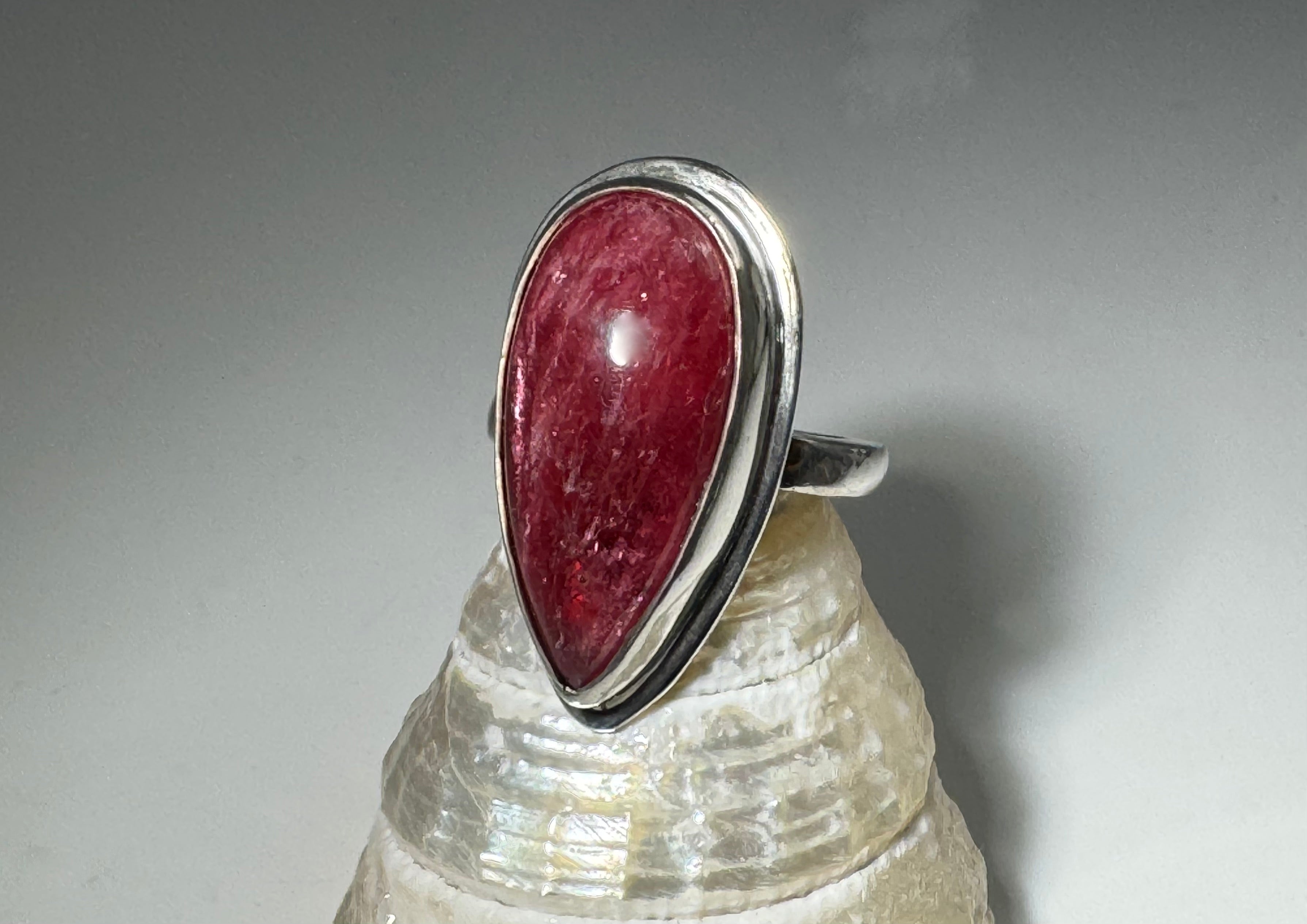 Rhodochrosite Pear Shape Sterling Ring