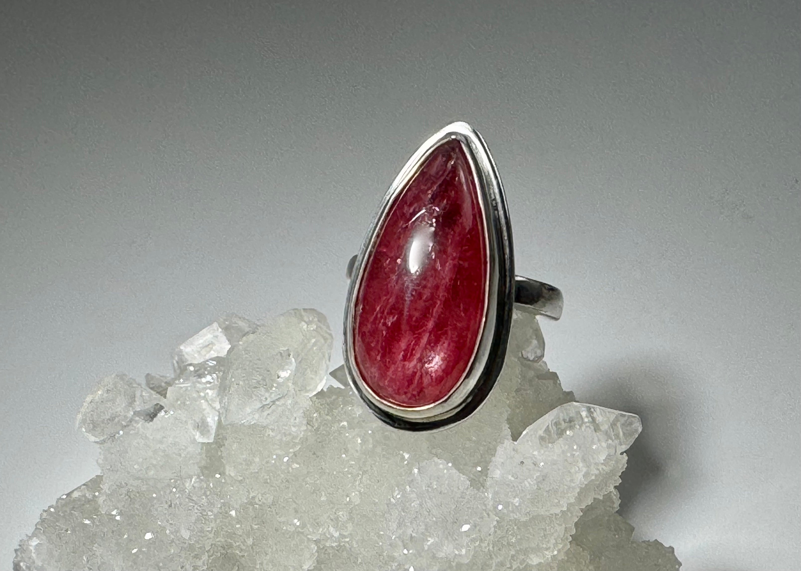 Rhodochrosite Pear Shape Sterling Ring