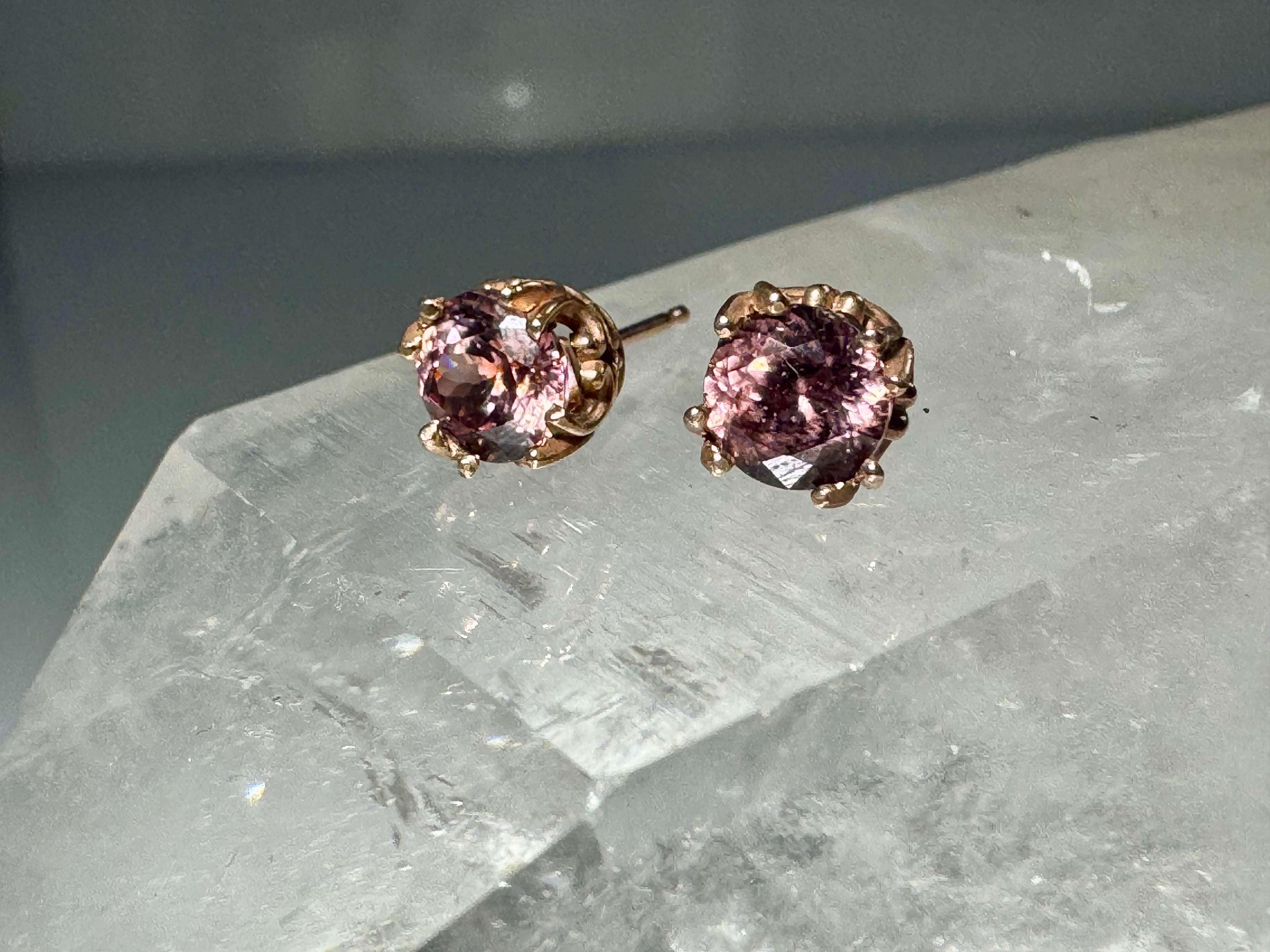 Pink Zircon 14k Rose Gold Studs